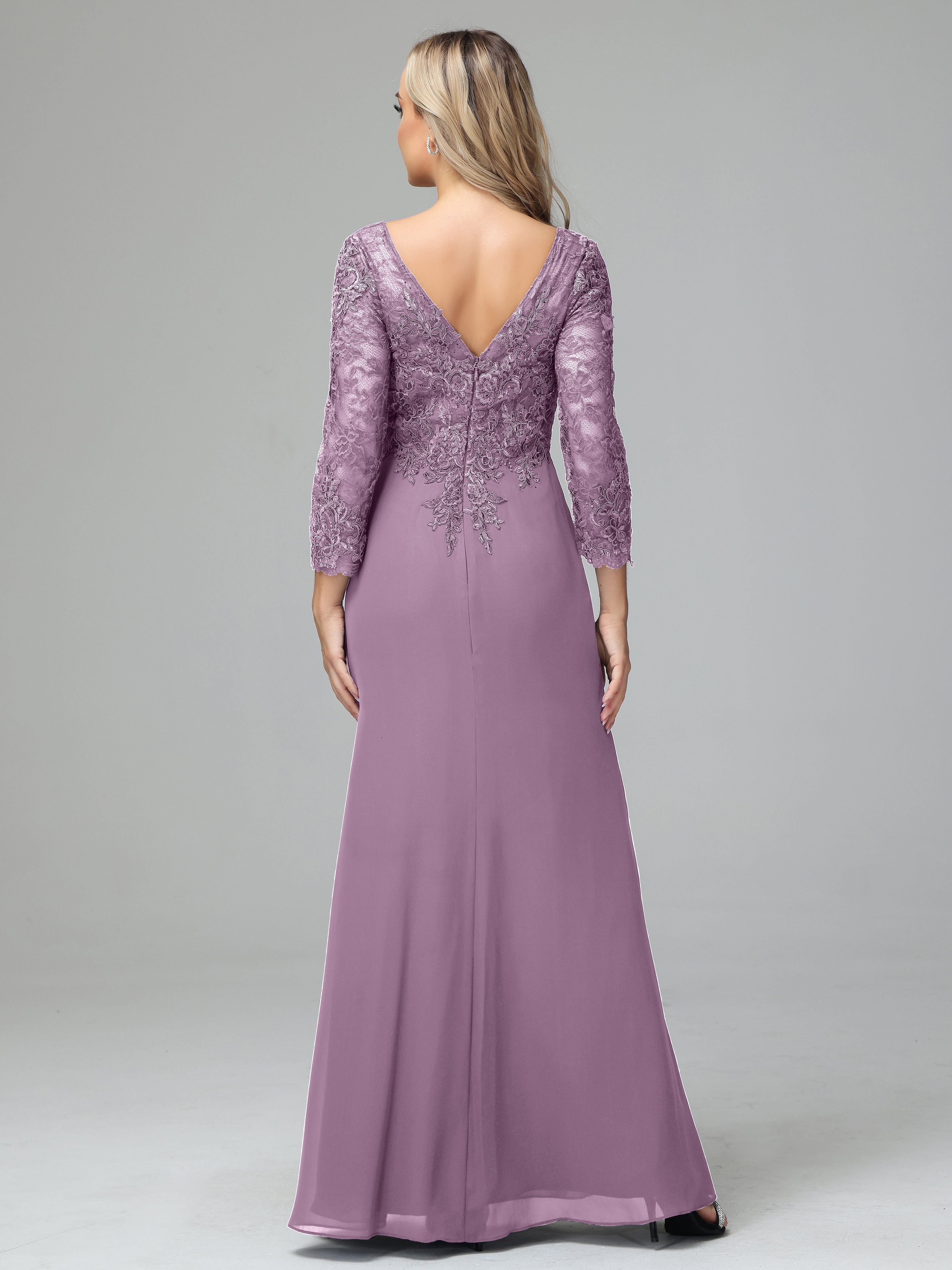 Long Sleeves Floor Length Chiffon Lace Mother Of The Bride Dress