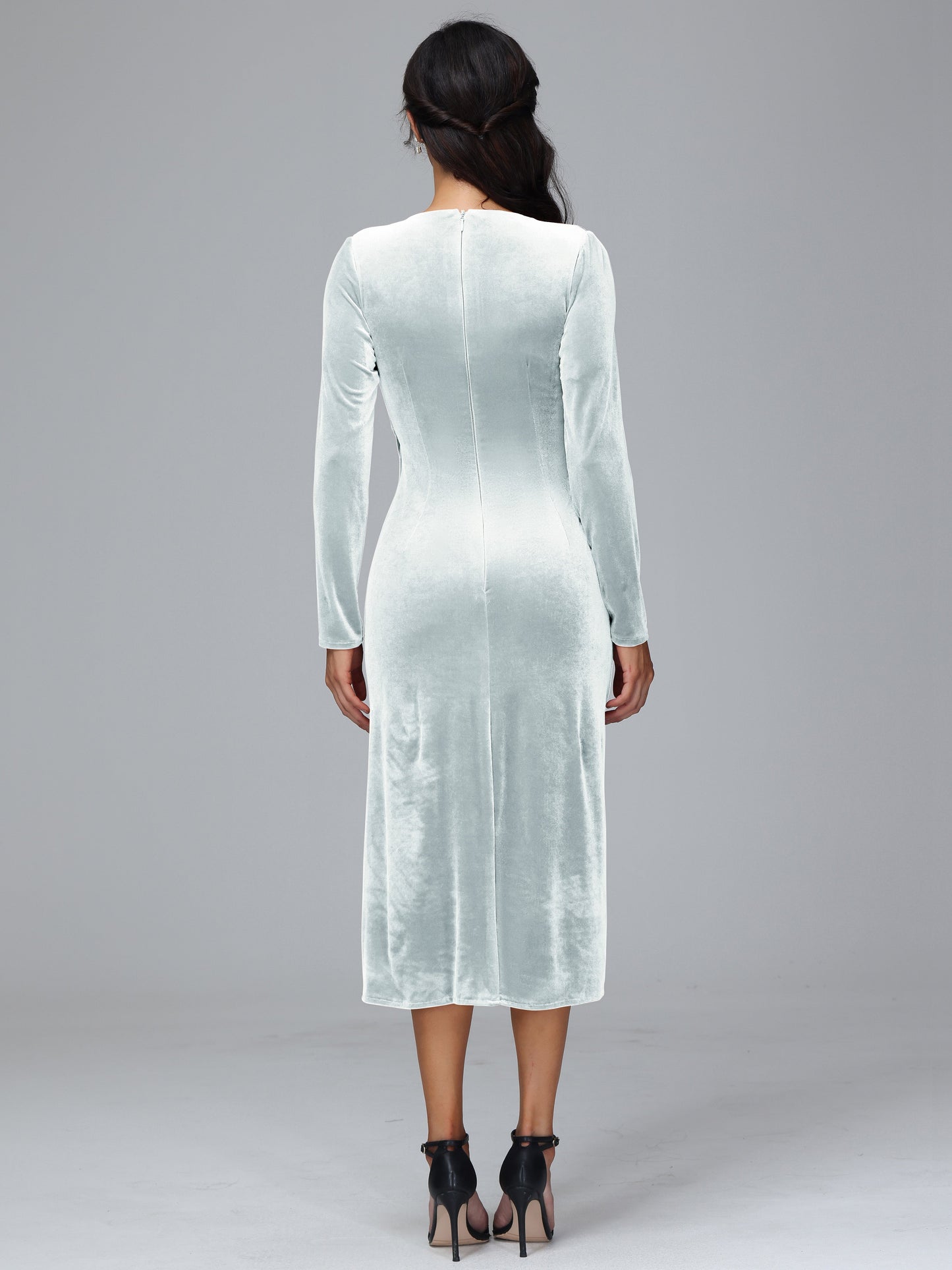 Long Sleeves Tea Length Plus Size Velvet Bridesmaid Dress