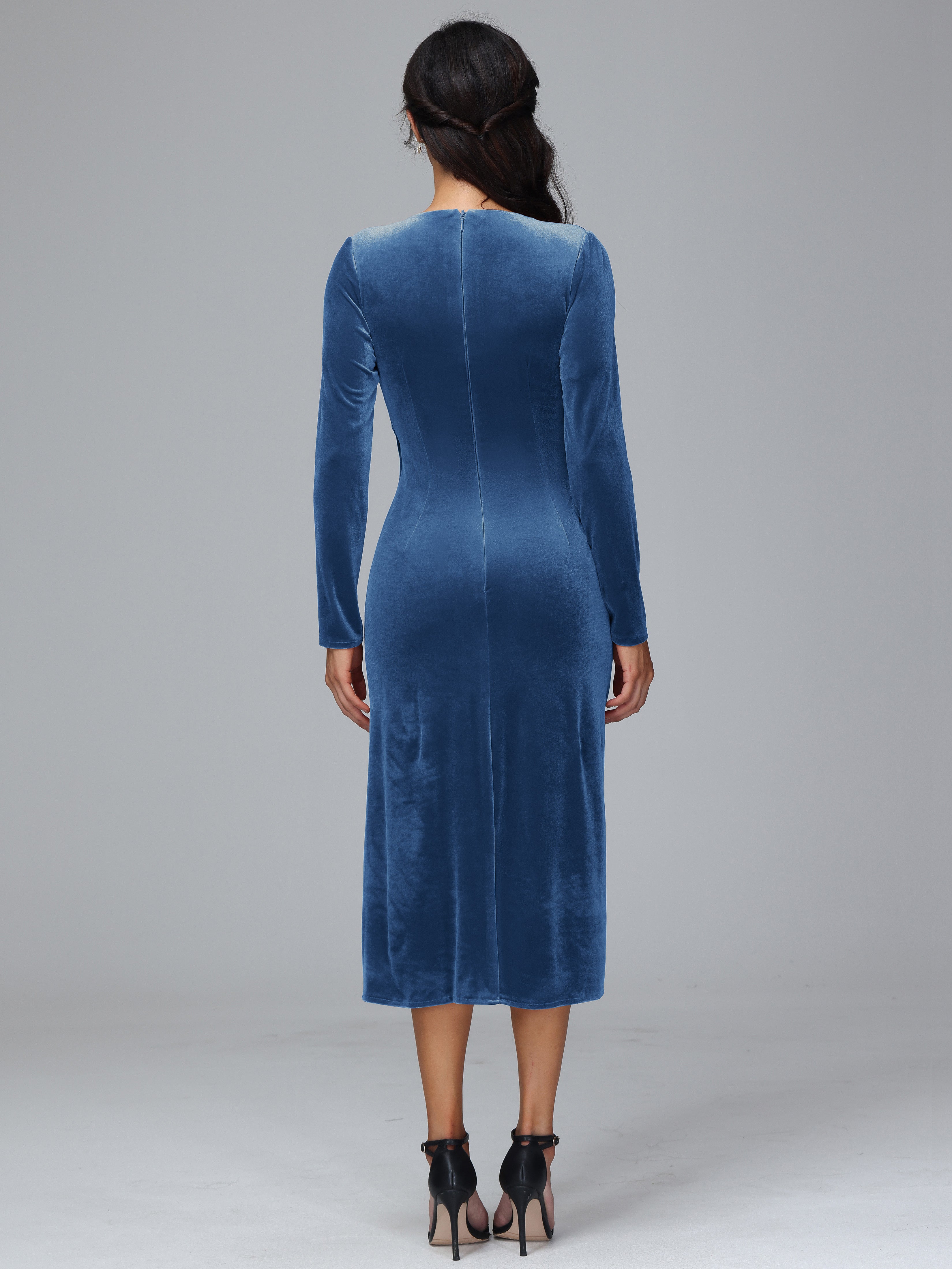 Long Sleeves Tea Length Velvet Mother of the  Groom Dresses