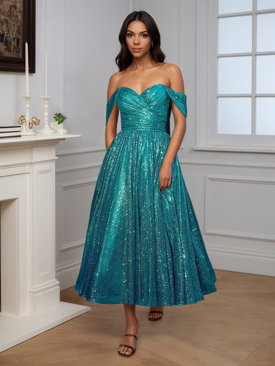 Cicinia Jade Prom Dresses Sequins Tulle Ankle Length Off The Shoulder Evening Dresses Cicinia Jade Prom Dresses Sequins Tulle Ankle Length Off The Shoulder Evening Dresses