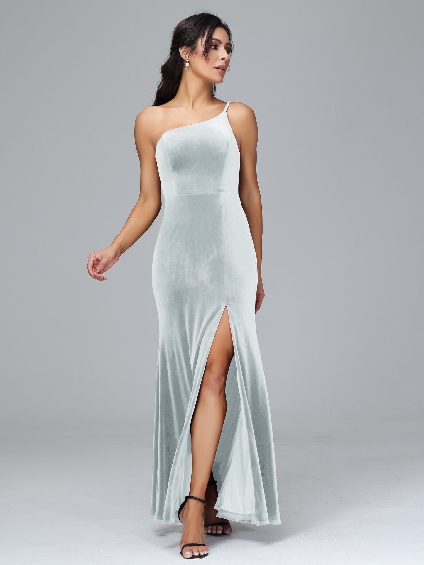 One Shoulder Velvet Bridesmaid Dress With Slit