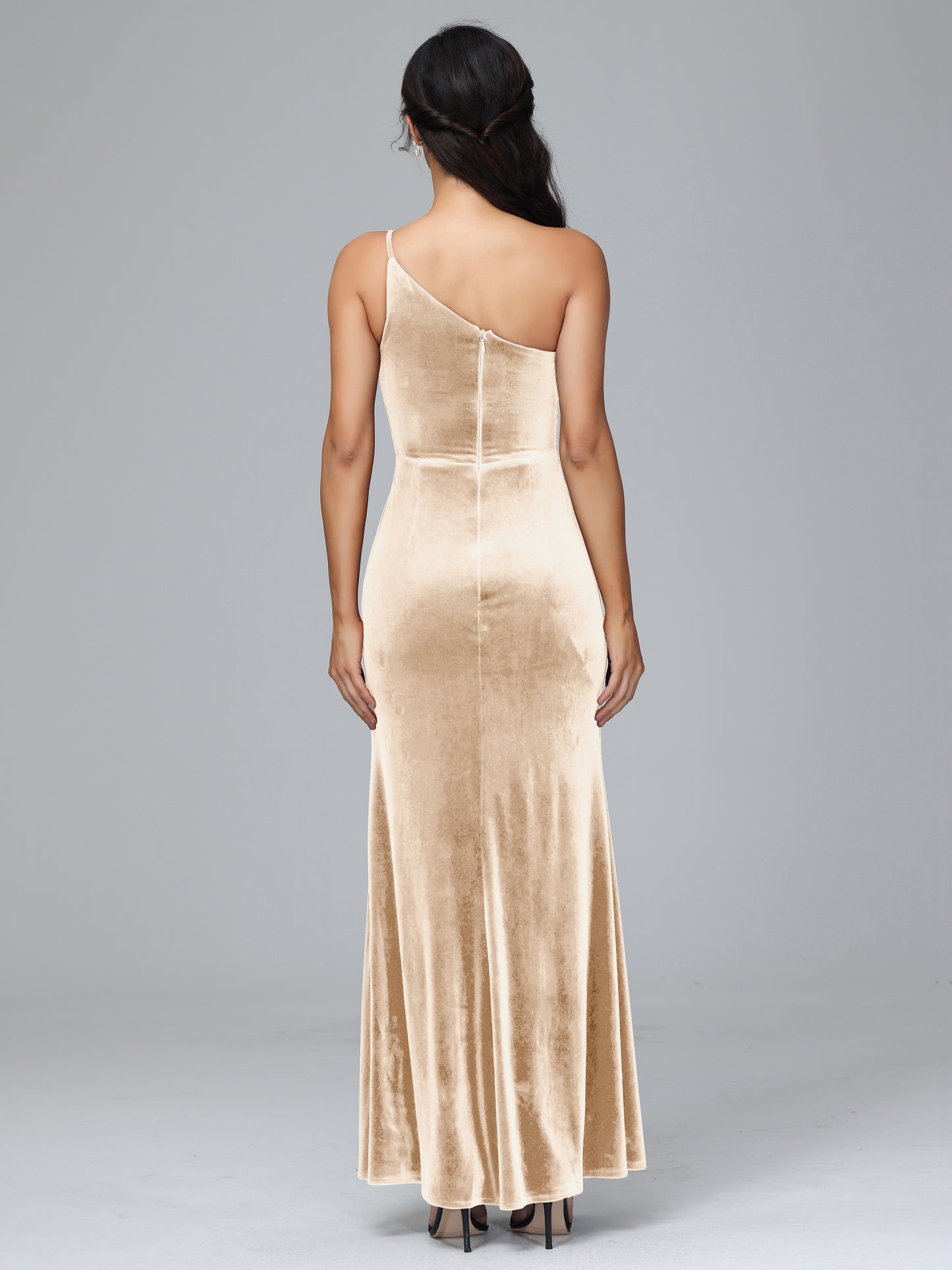 One Shoulder Velvet Bridesmaid Dress With Slit
