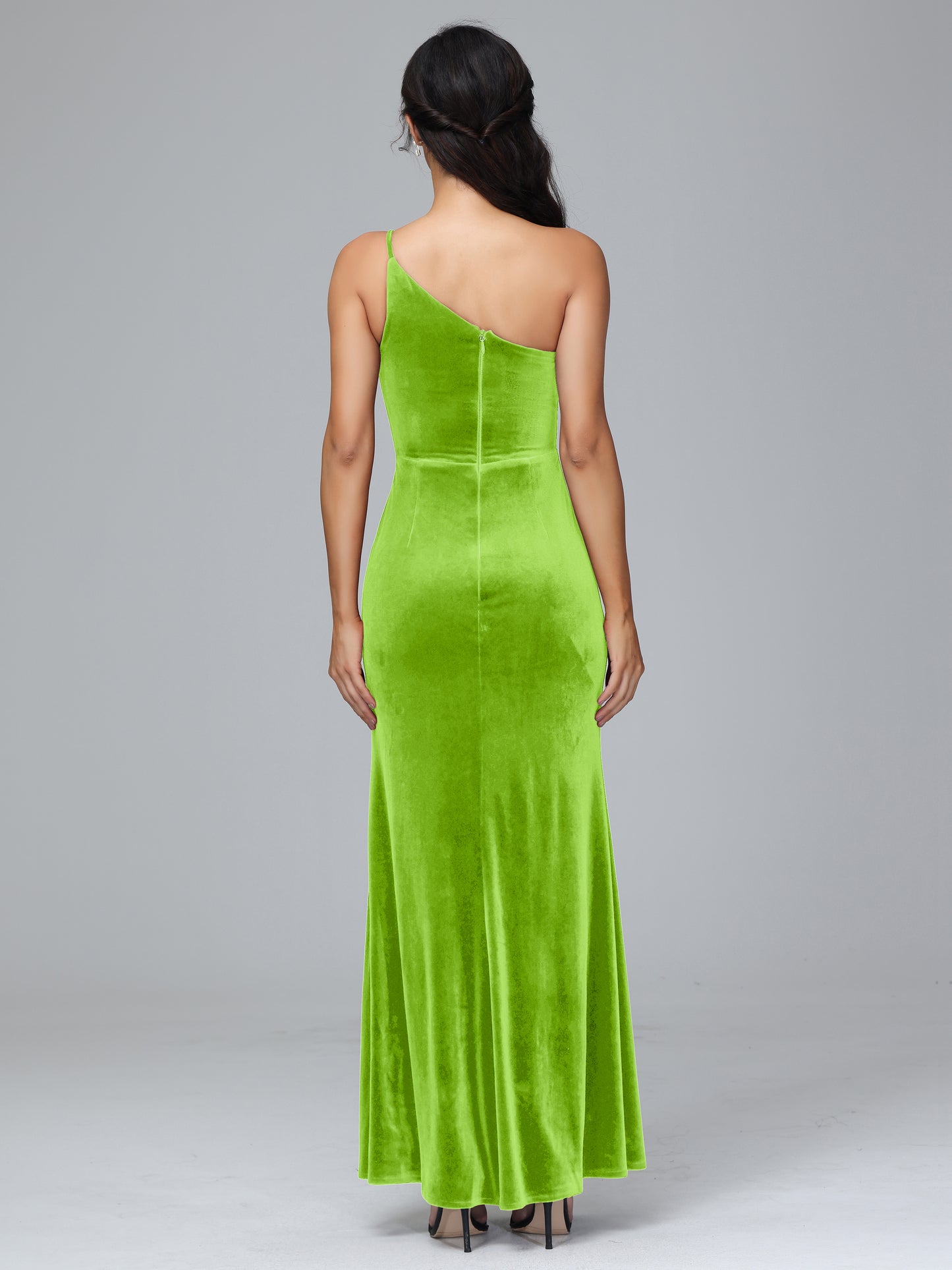 One Shoulder Velvet Bridesmaid Dress With Slit