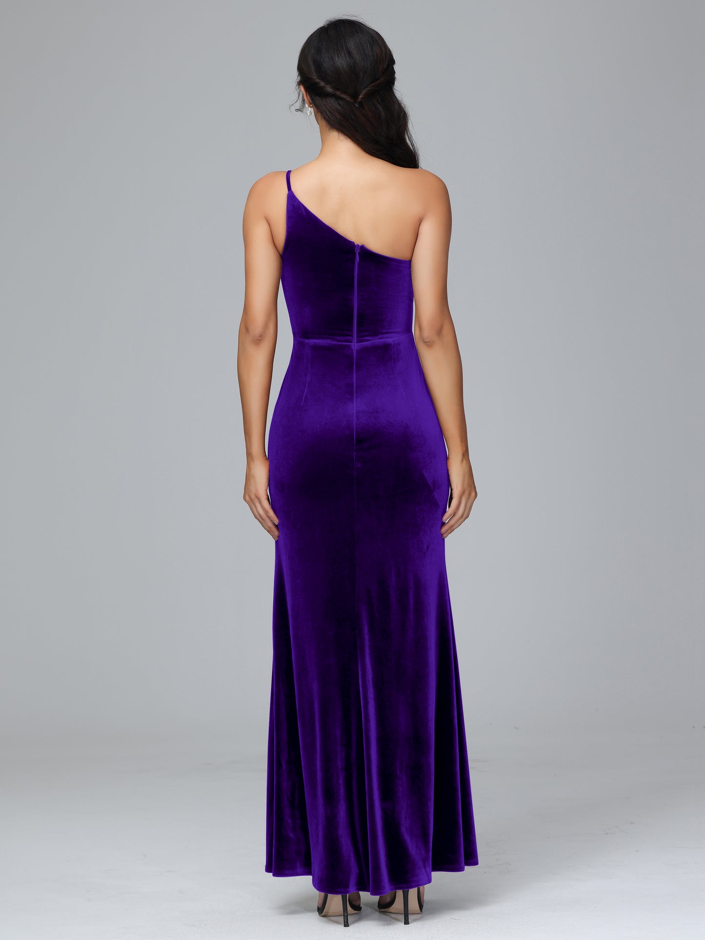 One Shoulder Velvet Bridesmaid Dress With Slit