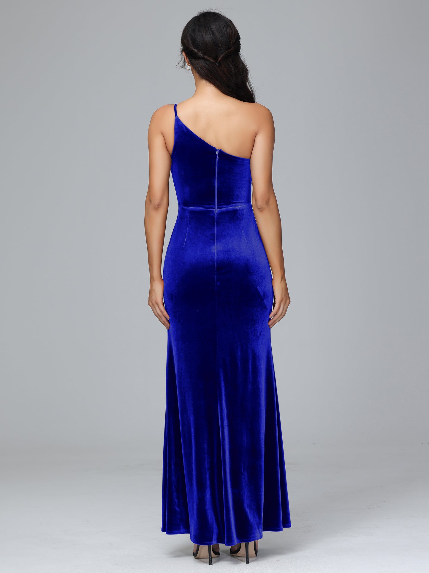 One Shoulder Velvet Bridesmaid Dress With Slit