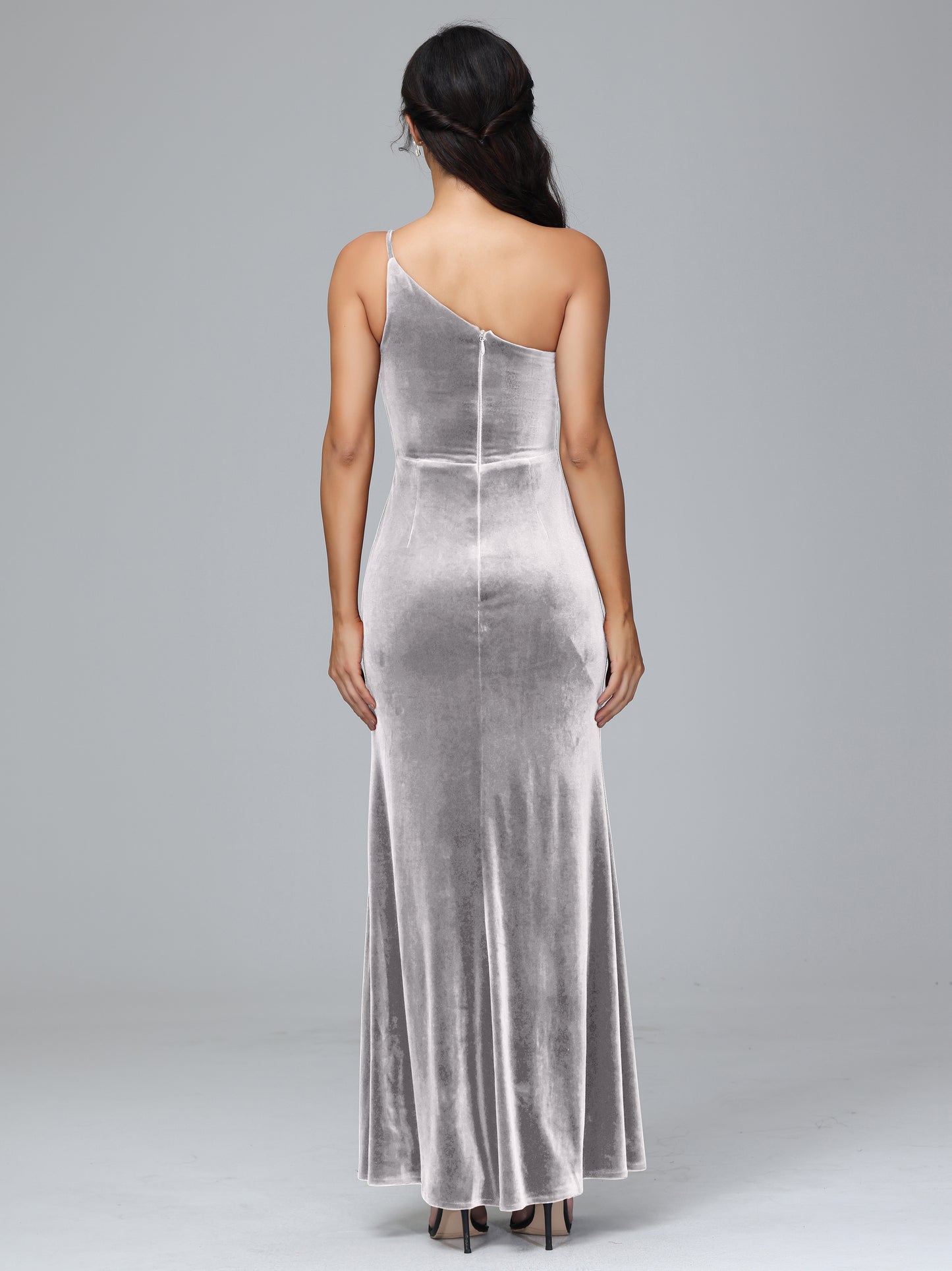 One Shoulder Velvet Bridesmaid Dress With Slit
