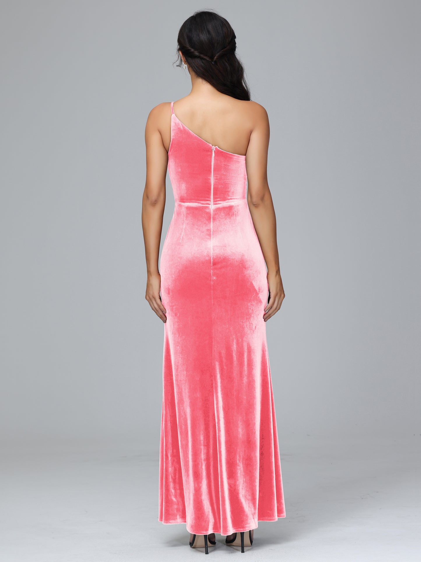 One Shoulder Velvet Bridesmaid Dress With Slit