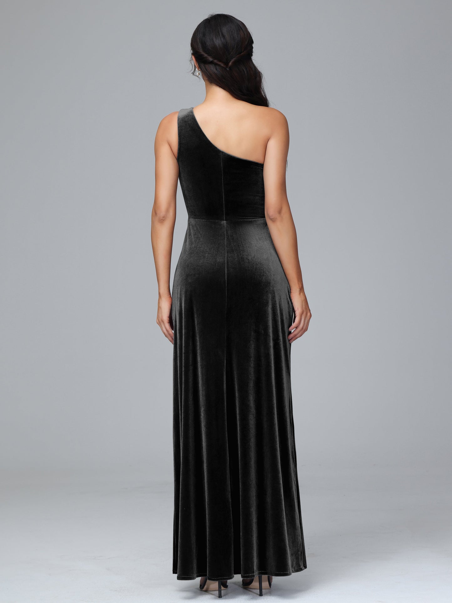 One Shoulder Plus Size Velvet Bridesmaid Dress With Slit