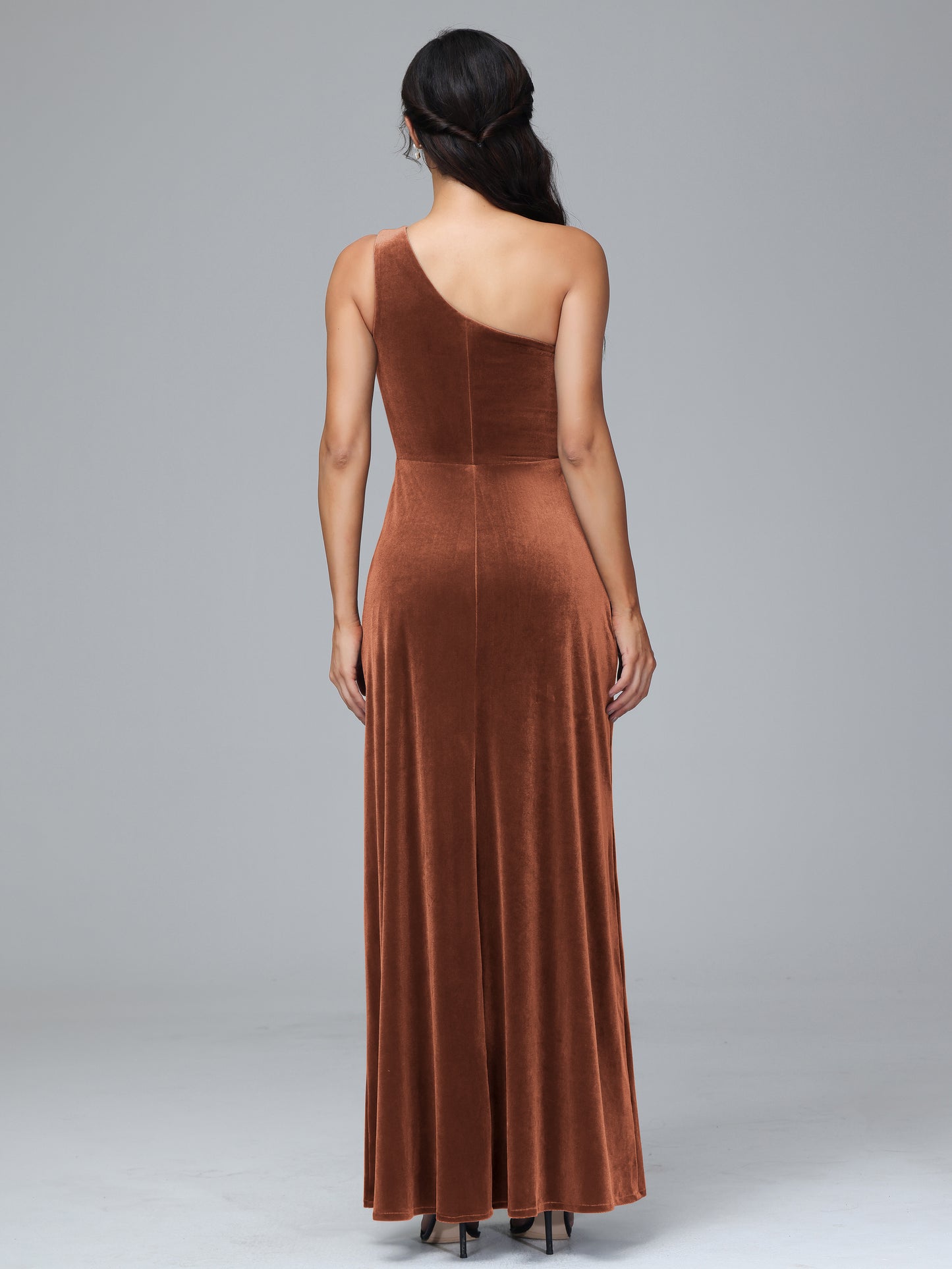 One Shoulder Velvet Bridesmaid Dress With Slit