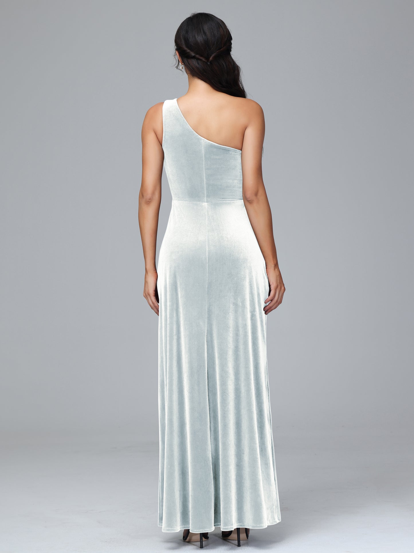 One Shoulder Velvet Bridesmaid Dress With Slit