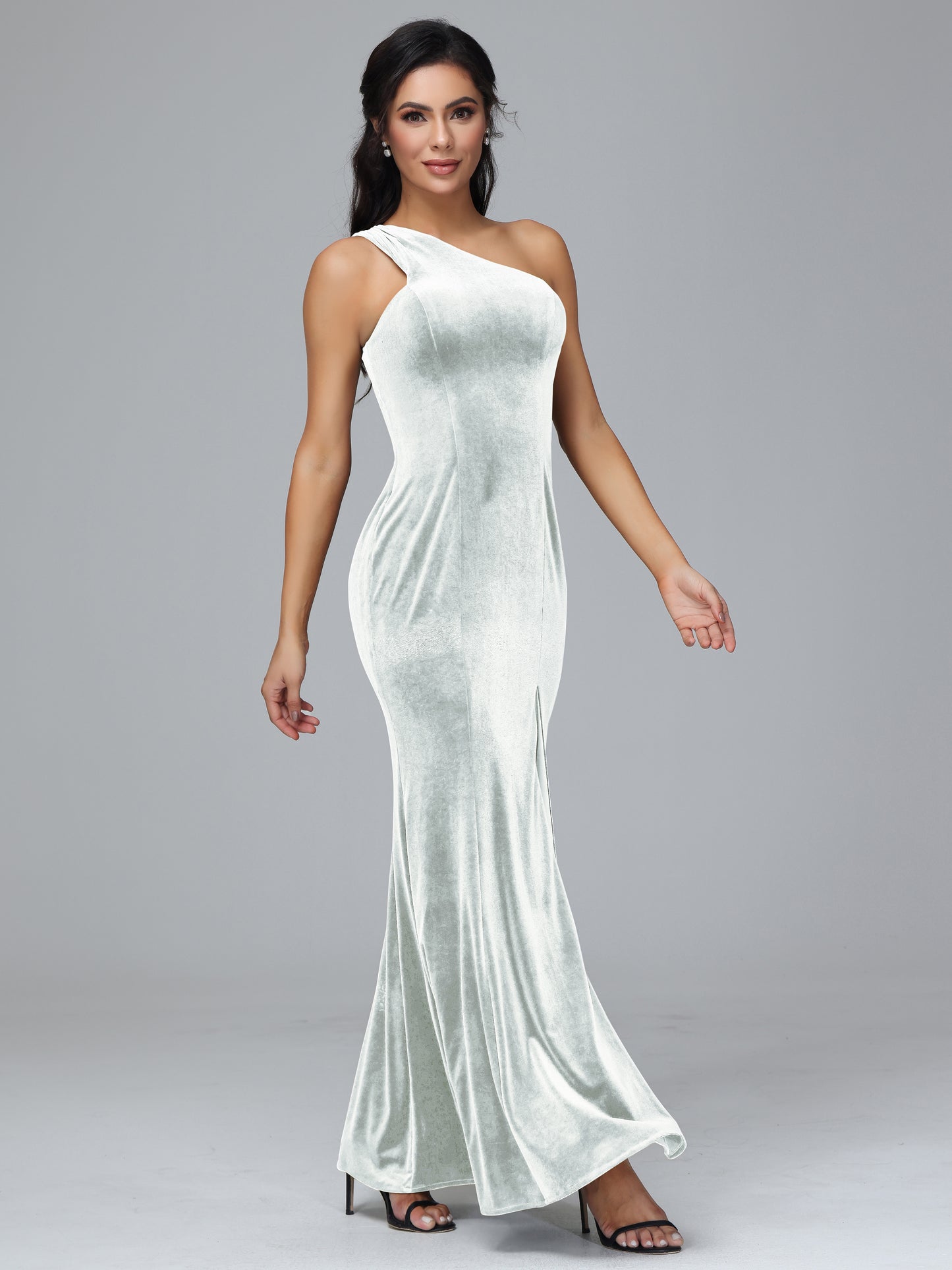 One Shoulder Velvet Bridesmaid Dress With Slit