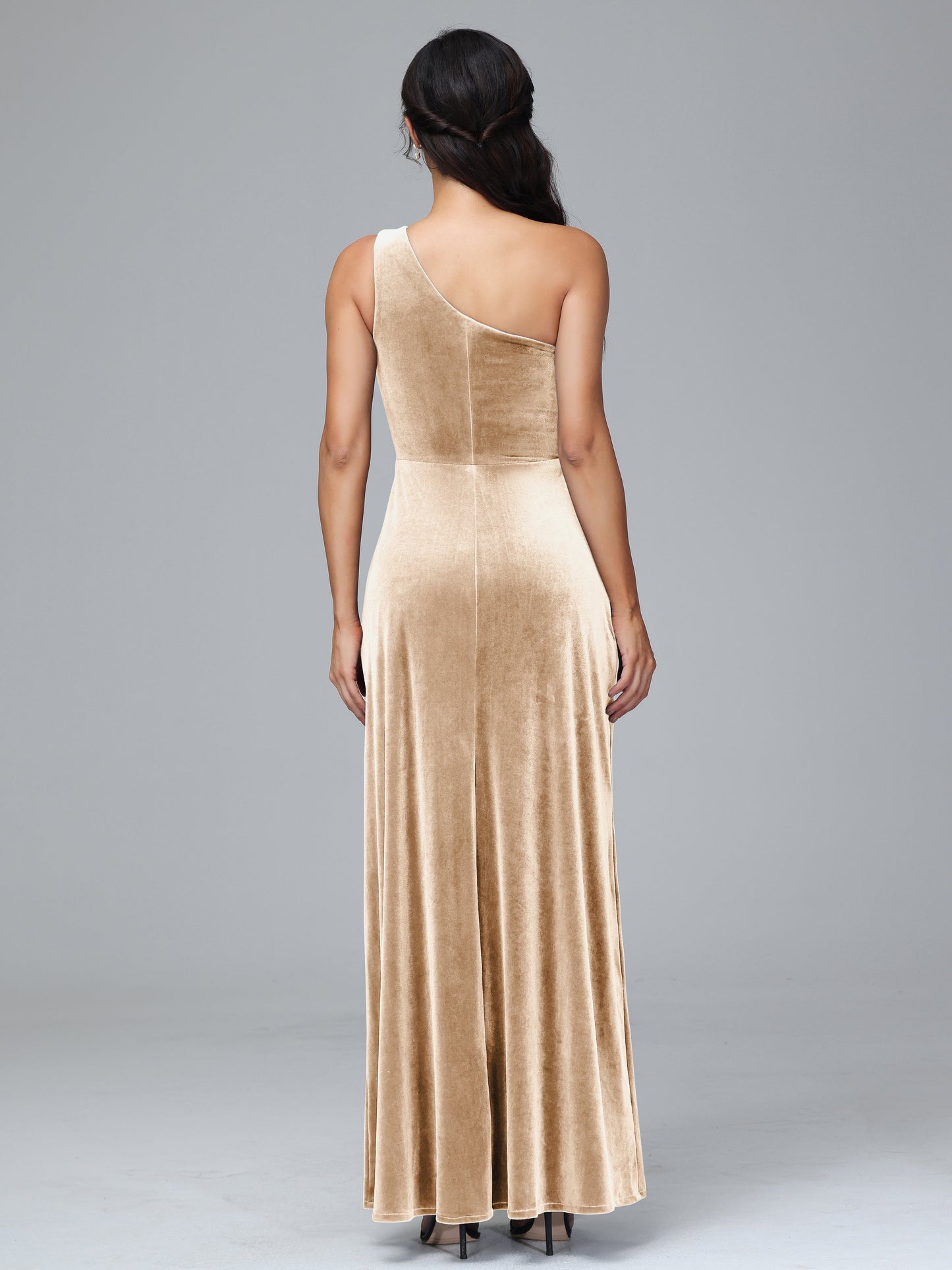 One Shoulder Plus Size Velvet Bridesmaid Dress With Slit