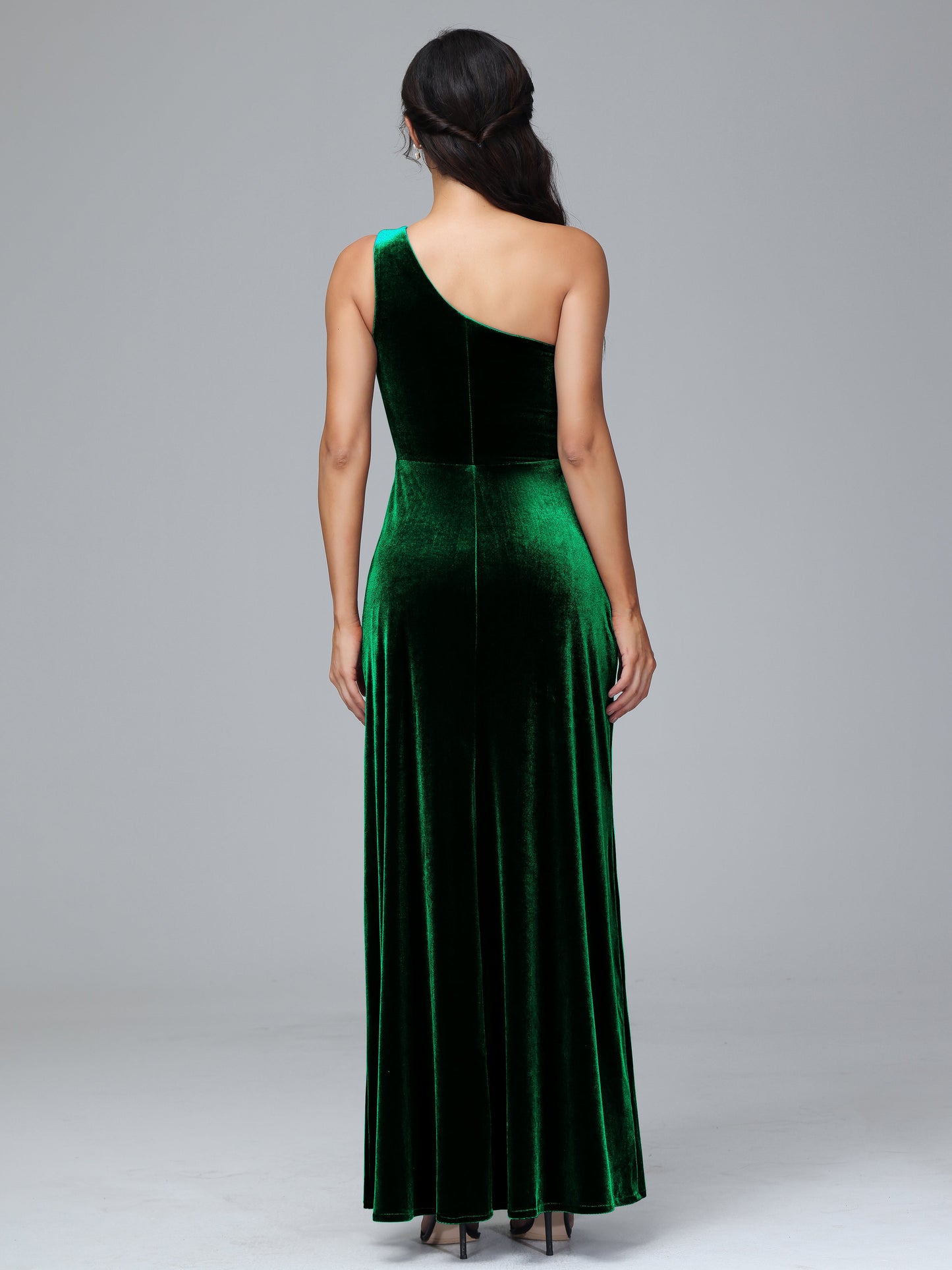 One Shoulder Plus Size Velvet Bridesmaid Dress With Slit