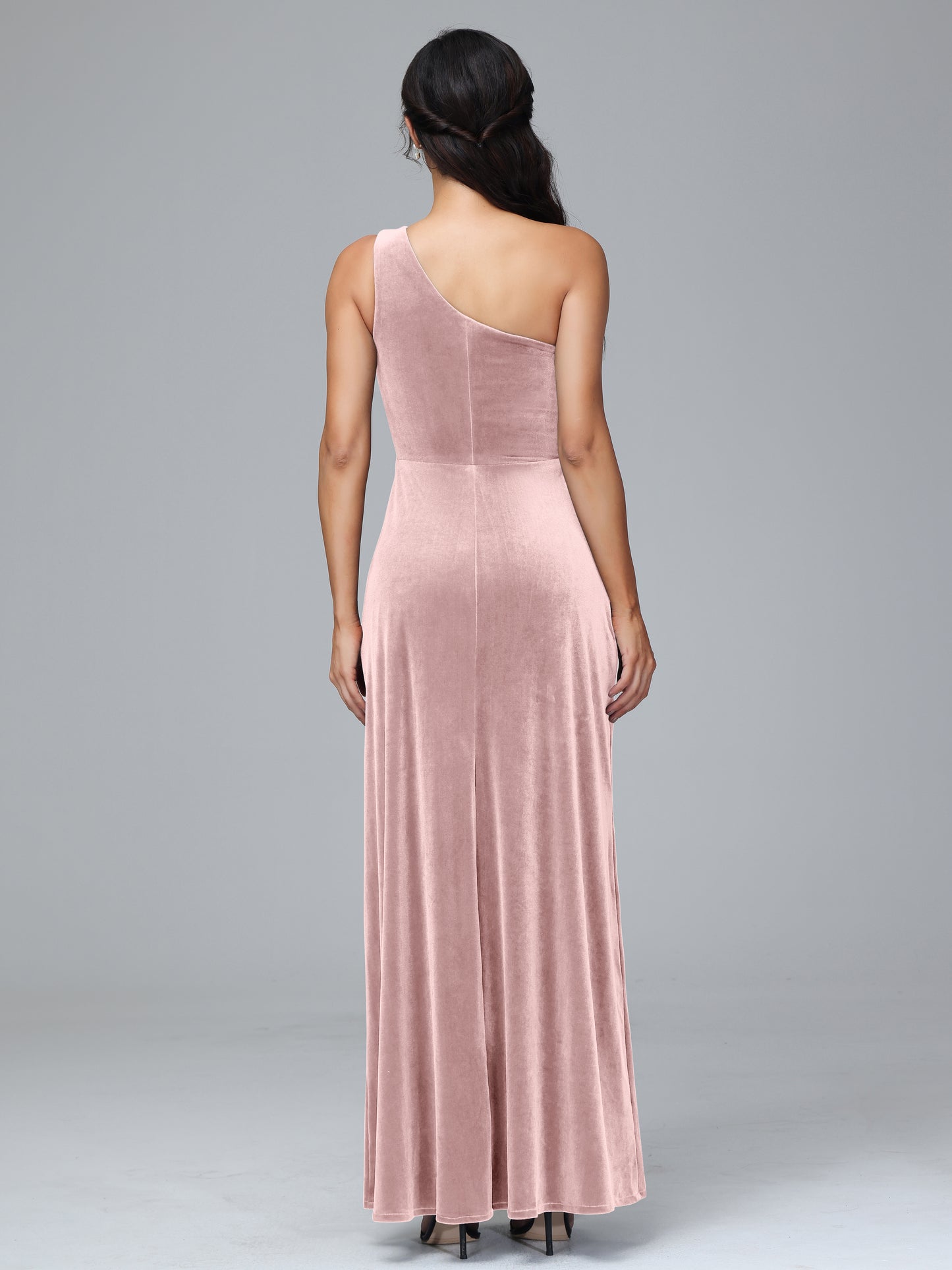 One Shoulder Velvet Bridesmaid Dress With Slit