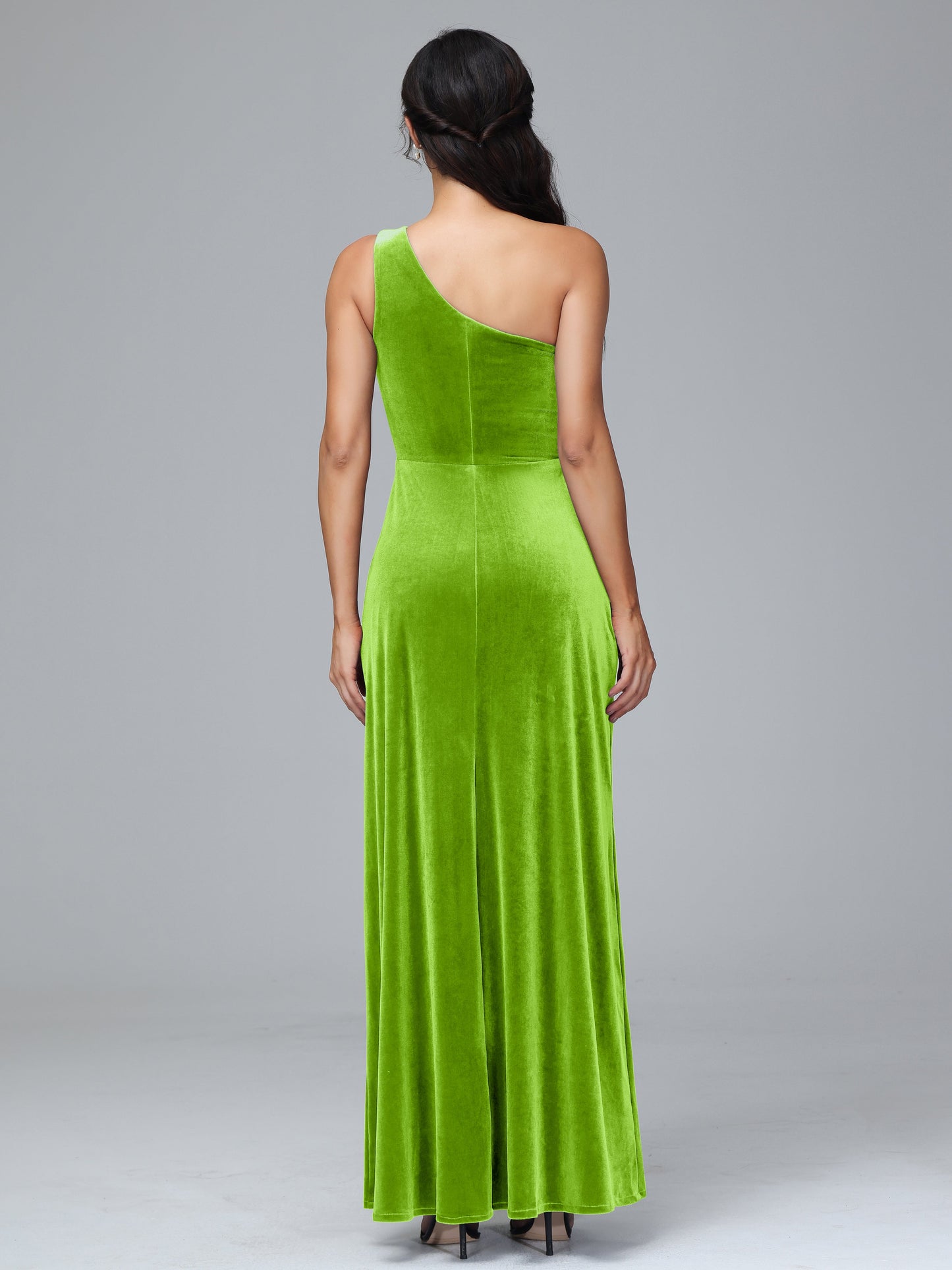 One Shoulder Plus Size Velvet Bridesmaid Dress With Slit
