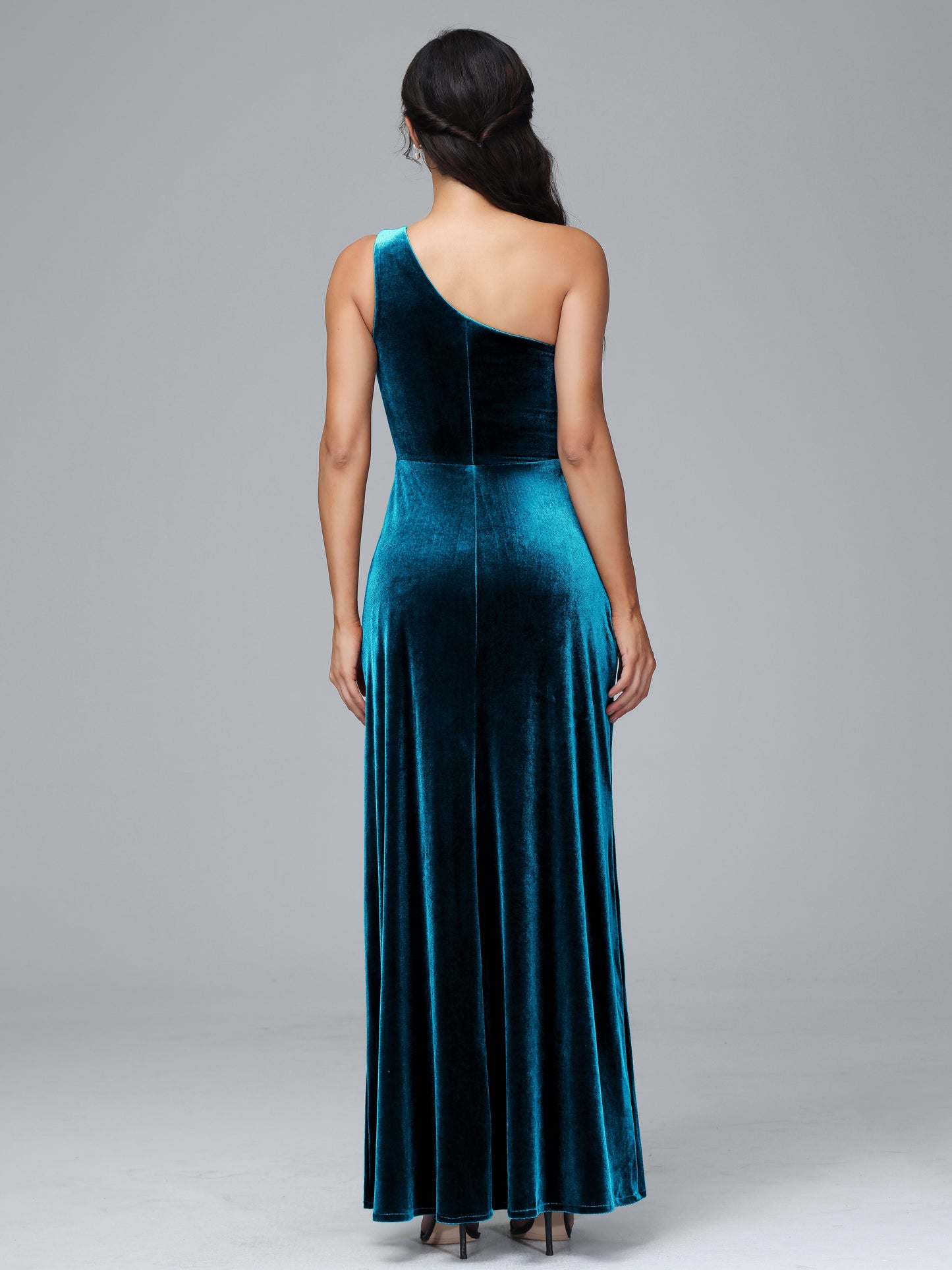 One Shoulder Plus Size Velvet Bridesmaid Dress With Slit