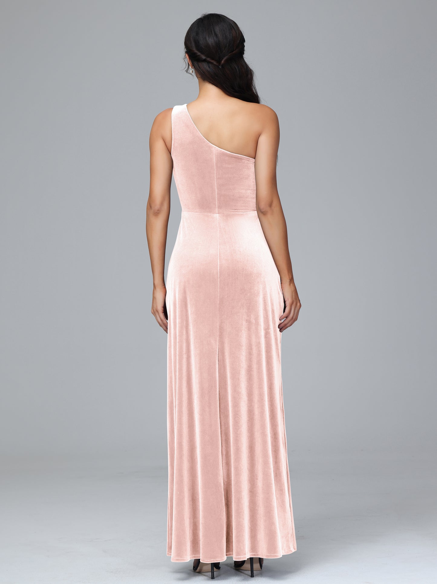 One Shoulder Velvet Bridesmaid Dress With Slit