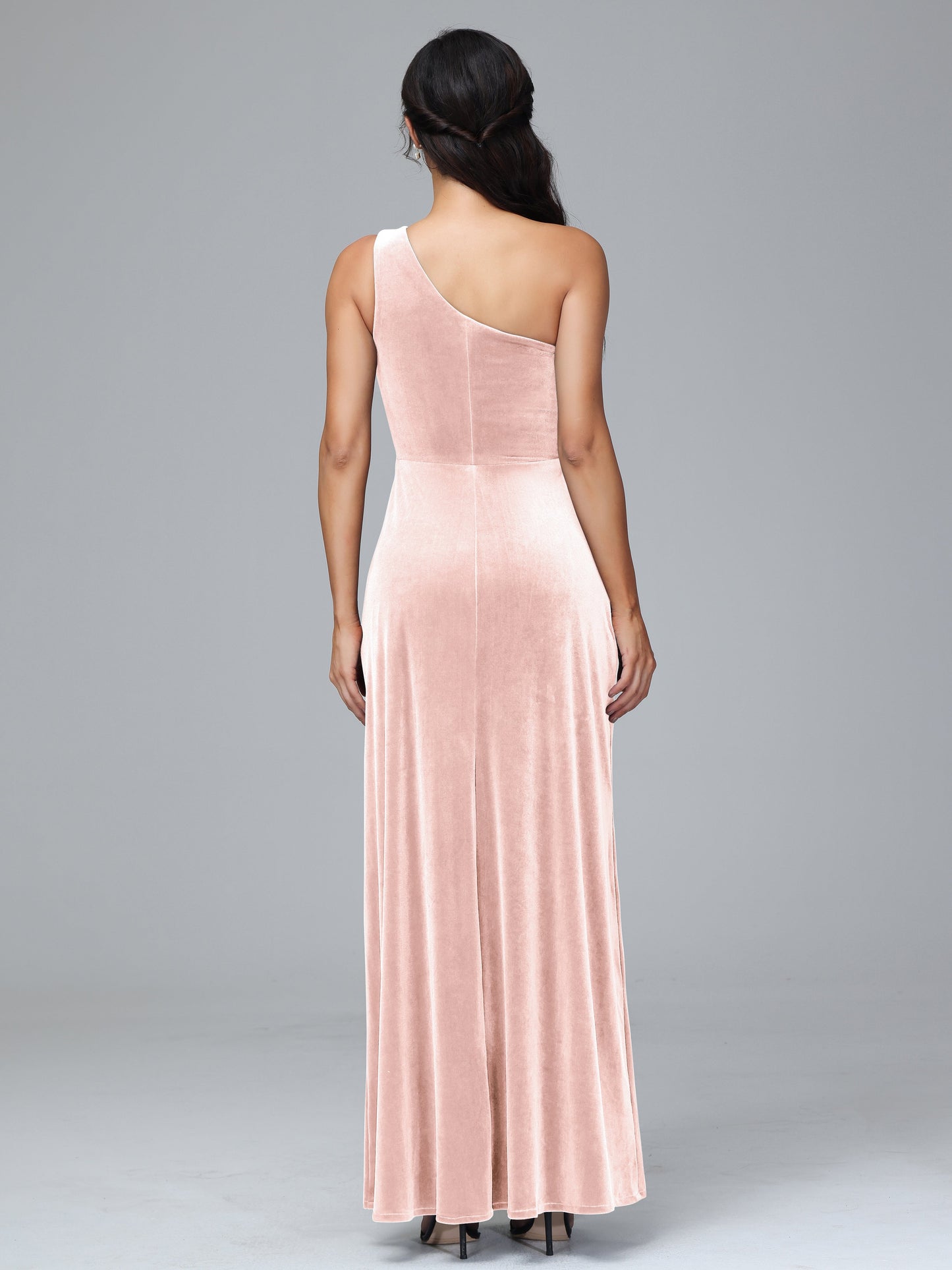 One Shoulder Plus Size Velvet Bridesmaid Dress With Slit