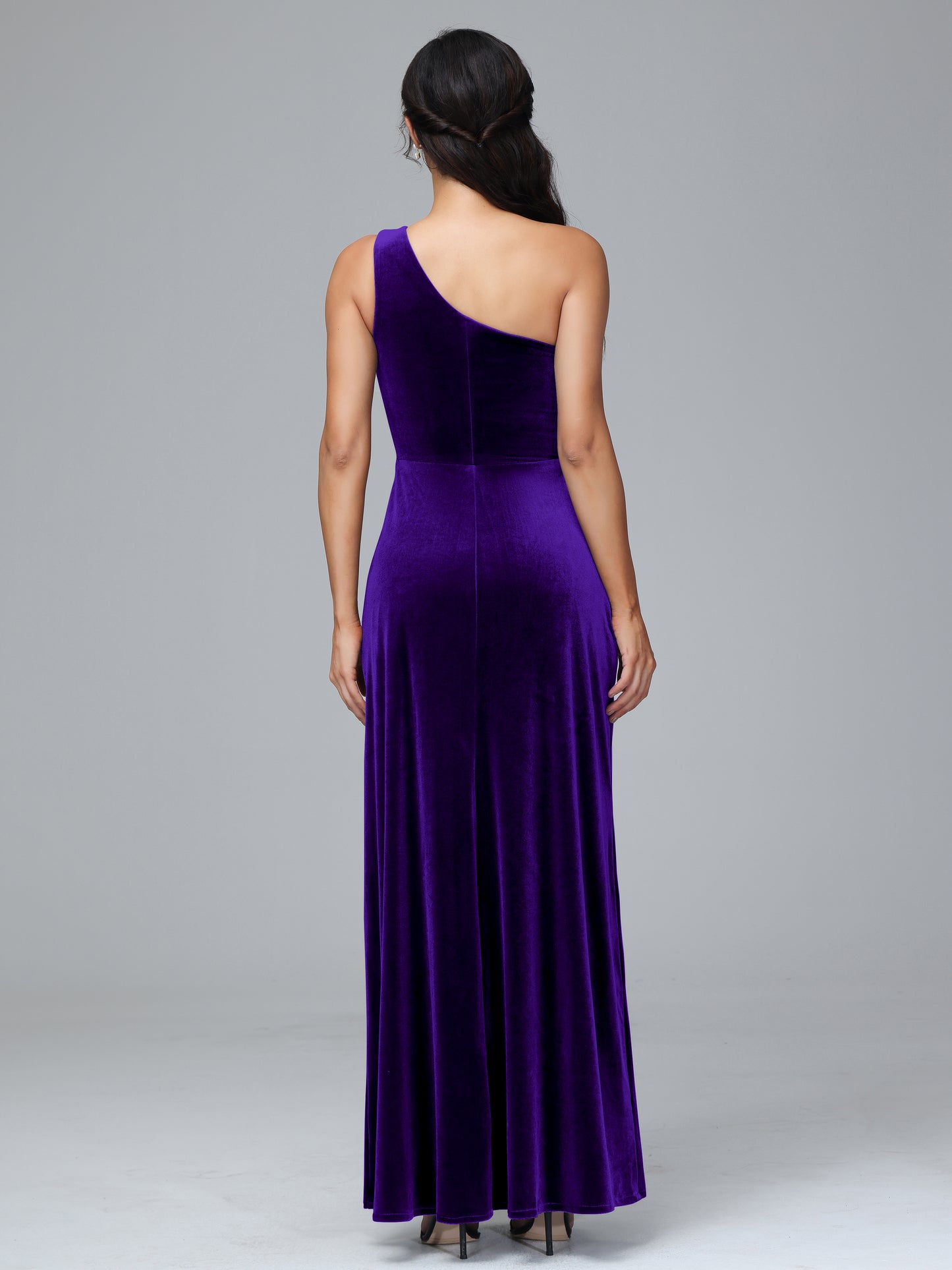 One Shoulder Velvet Bridesmaid Dress With Slit