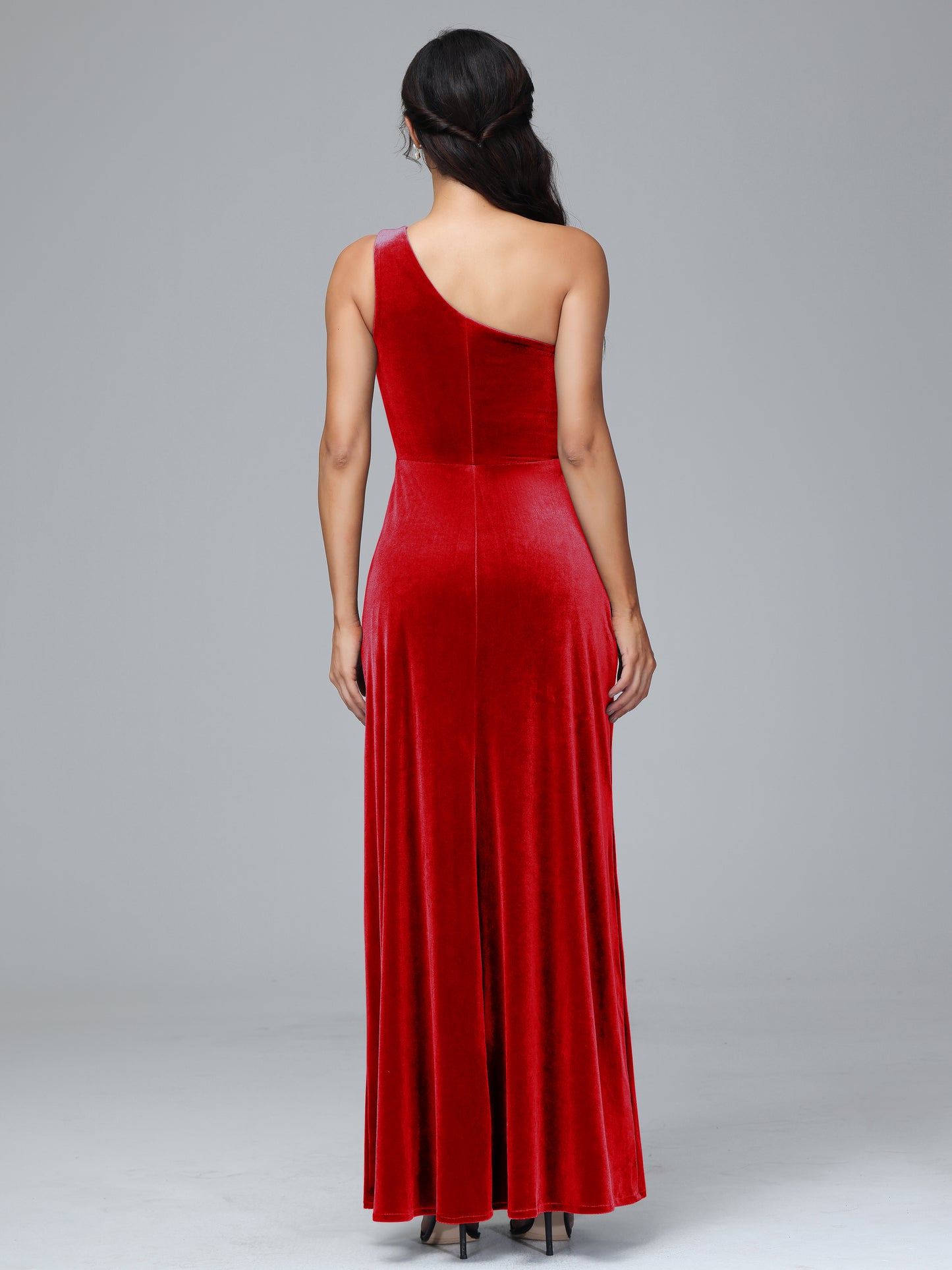 One Shoulder Velvet Bridesmaid Dress With Slit