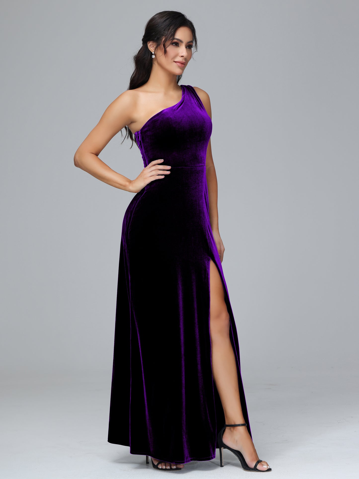 One Shoulder Velvet Bridesmaid Dress With Slit