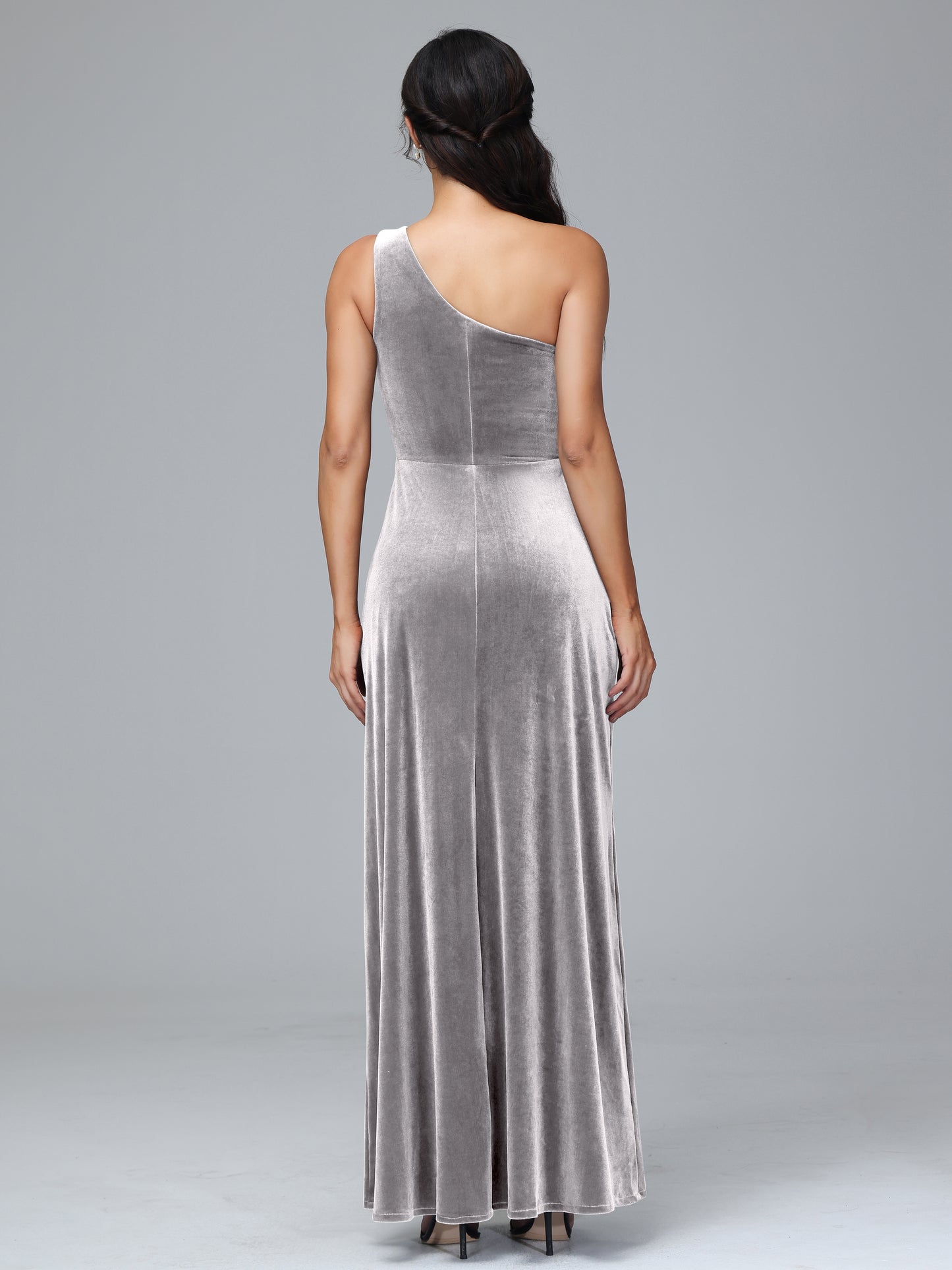 One Shoulder Velvet Bridesmaid Dress With Slit