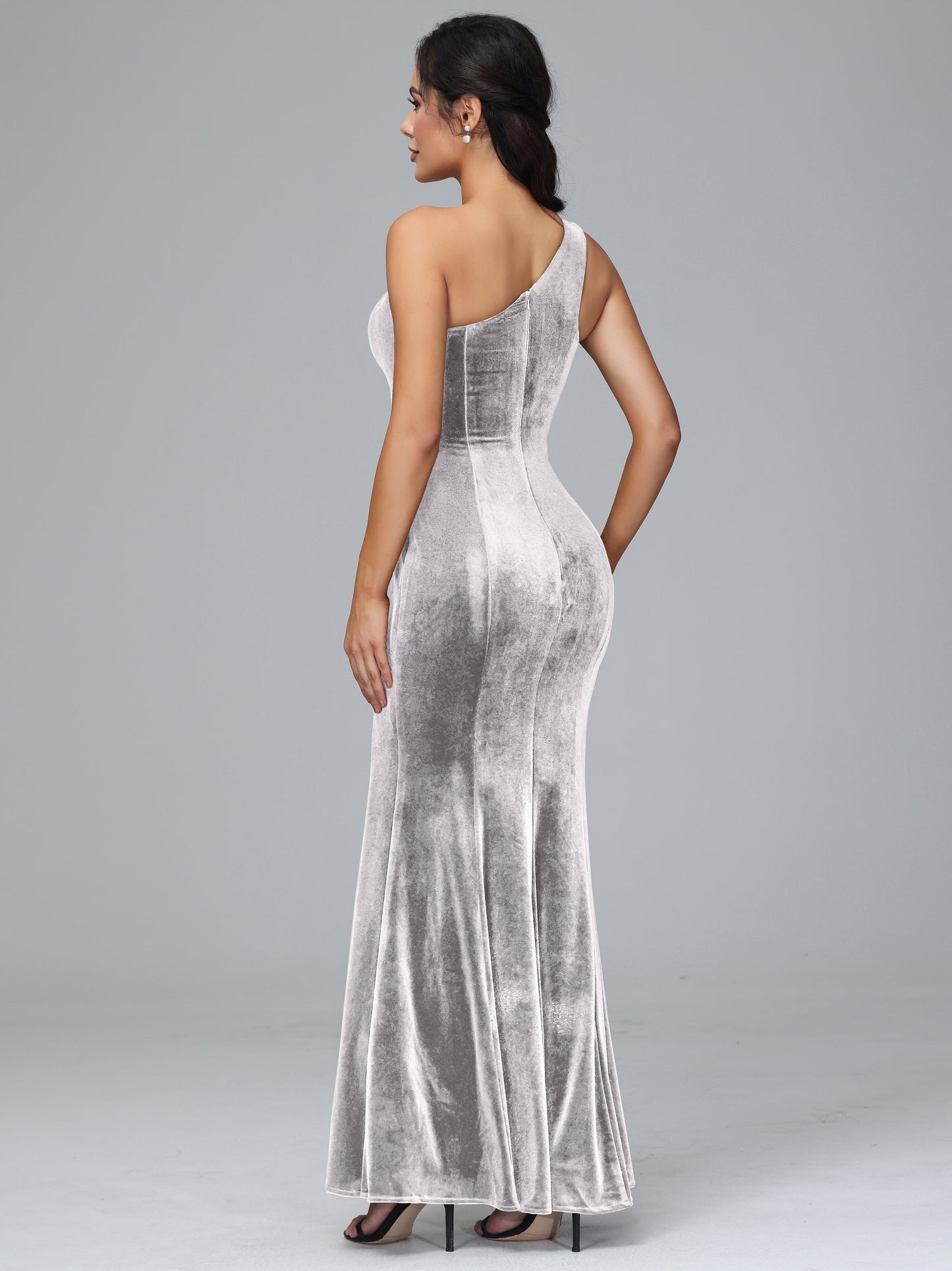 One Shoulder Plus Size Velvet Bridesmaid Dress With Slit
