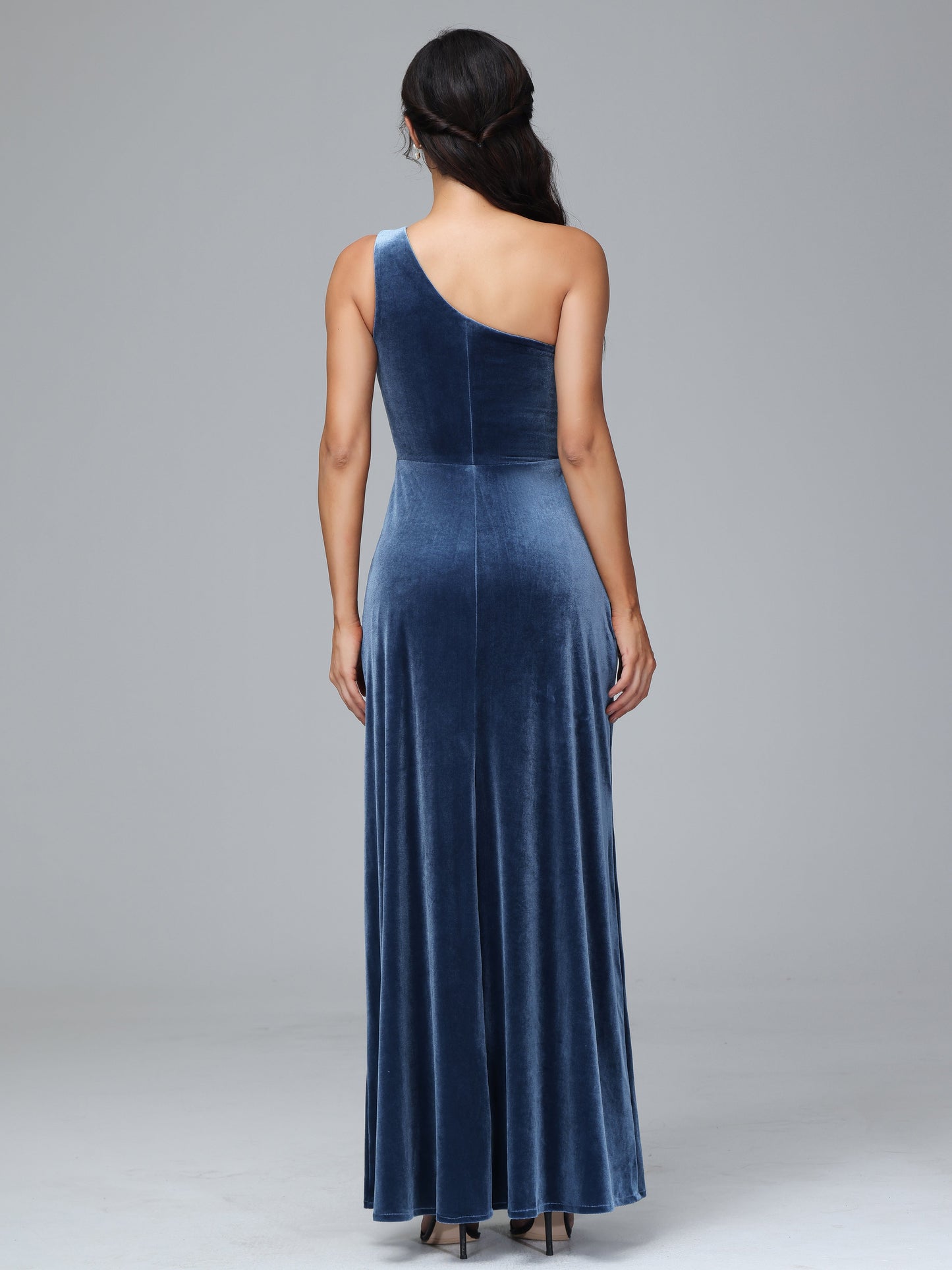 One Shoulder Plus Size Velvet Bridesmaid Dress With Slit