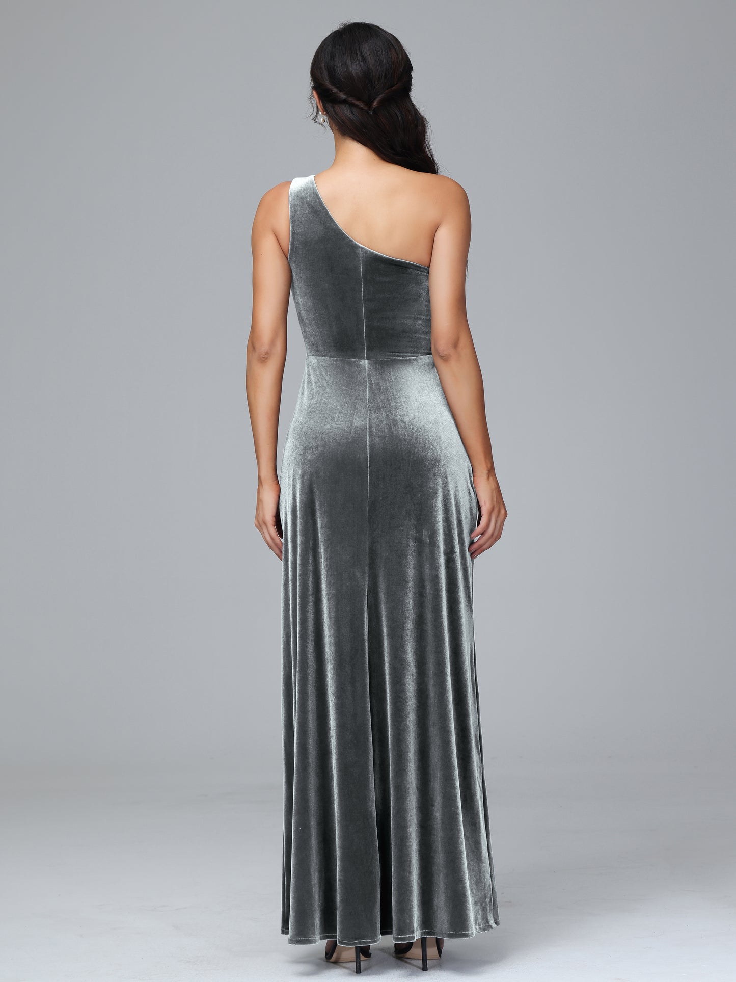 One Shoulder Velvet Bridesmaid Dress With Slit