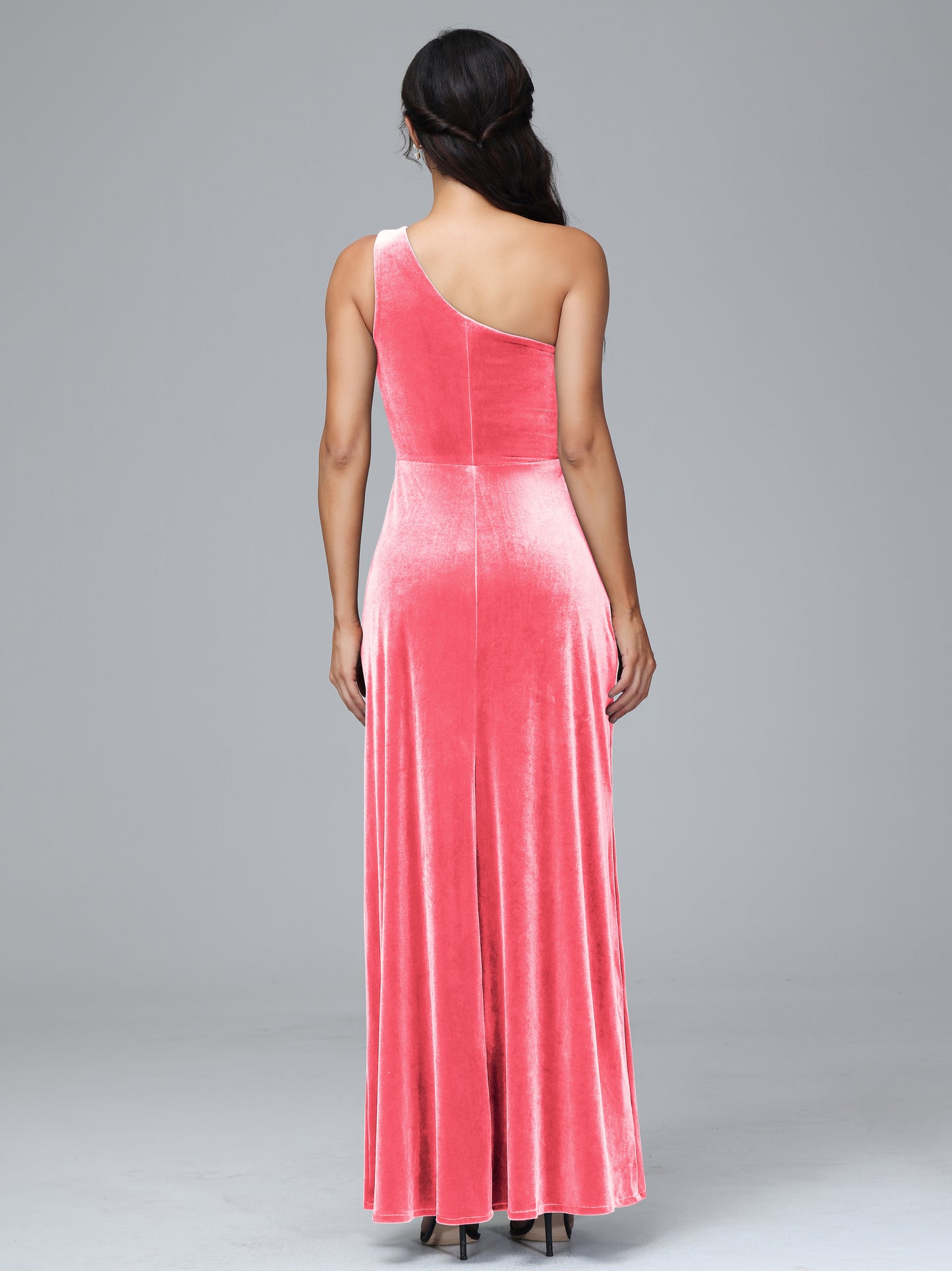 One Shoulder Velvet Bridesmaid Dress With Slit