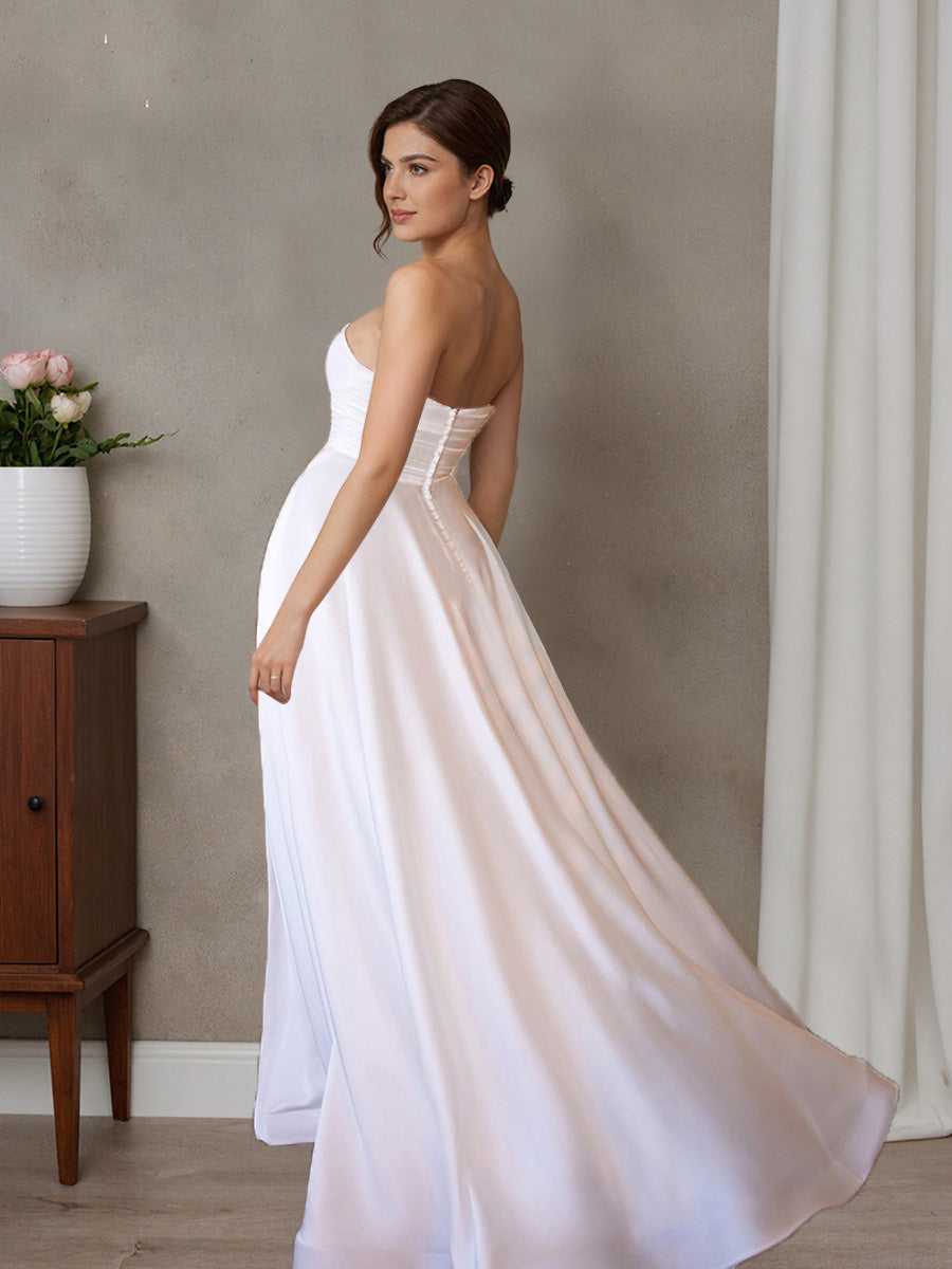 Flowy Sweetheart A-line Split Long Beach Wedding Dress