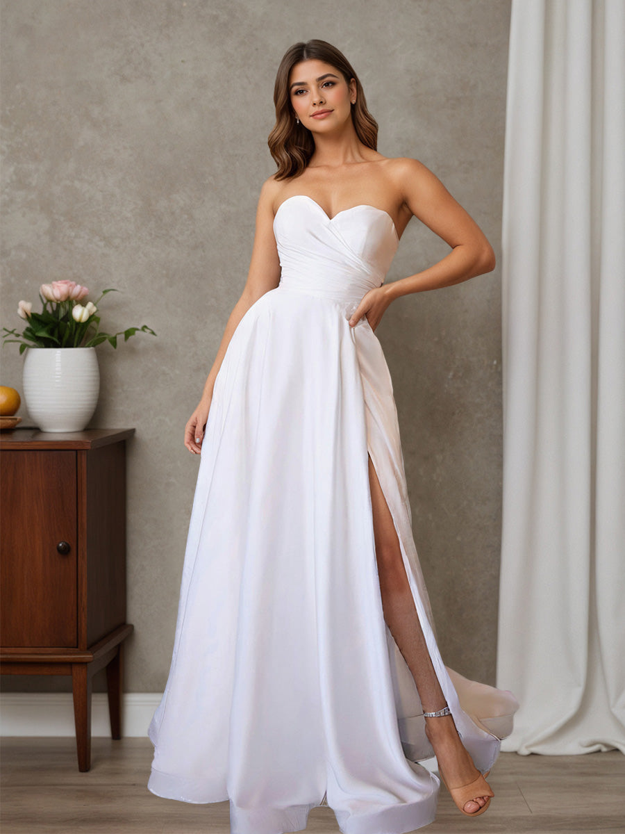 green a line dress for women Flowy Sweetheart A-line Split Long Beach Wedding Dress
