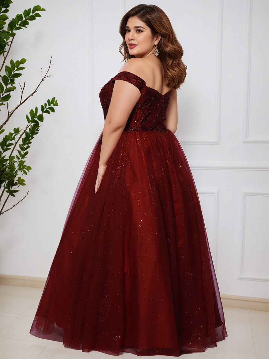 Charming Off The Shoulder Long Floor Length Plus Size Prom Dress