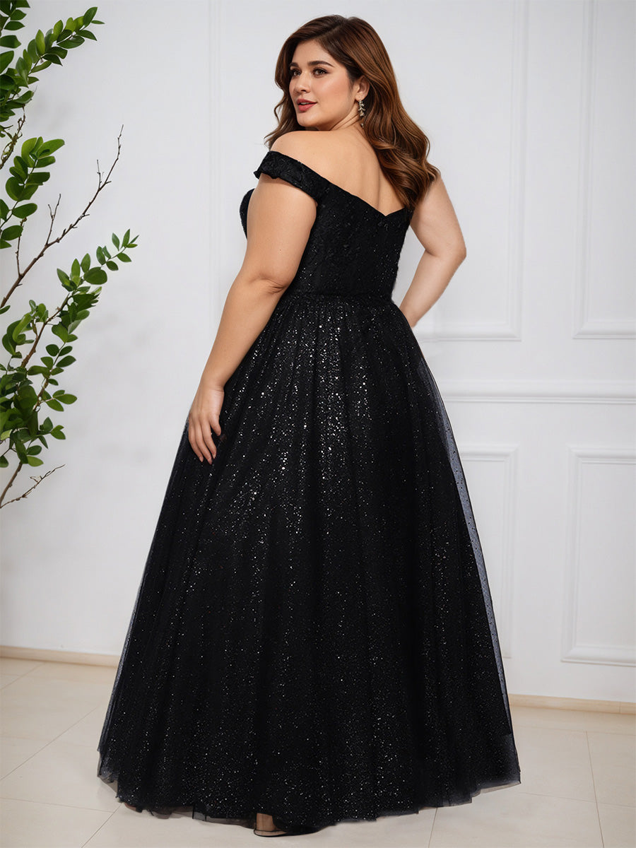 Charming Off The Shoulder Black Long Floor Length Plus Size Prom Dress