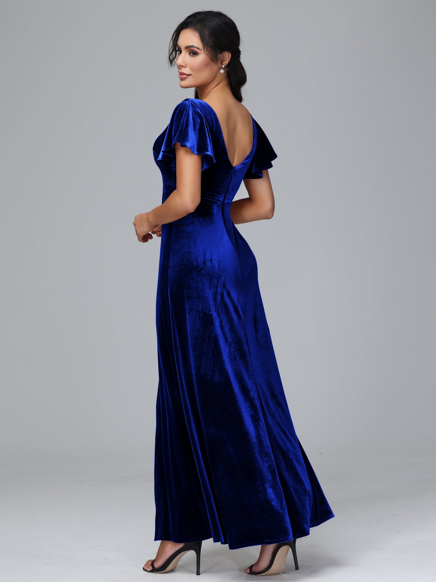 Short Sleeves Plus Size Velvet Bridesmaid Dress With Slit