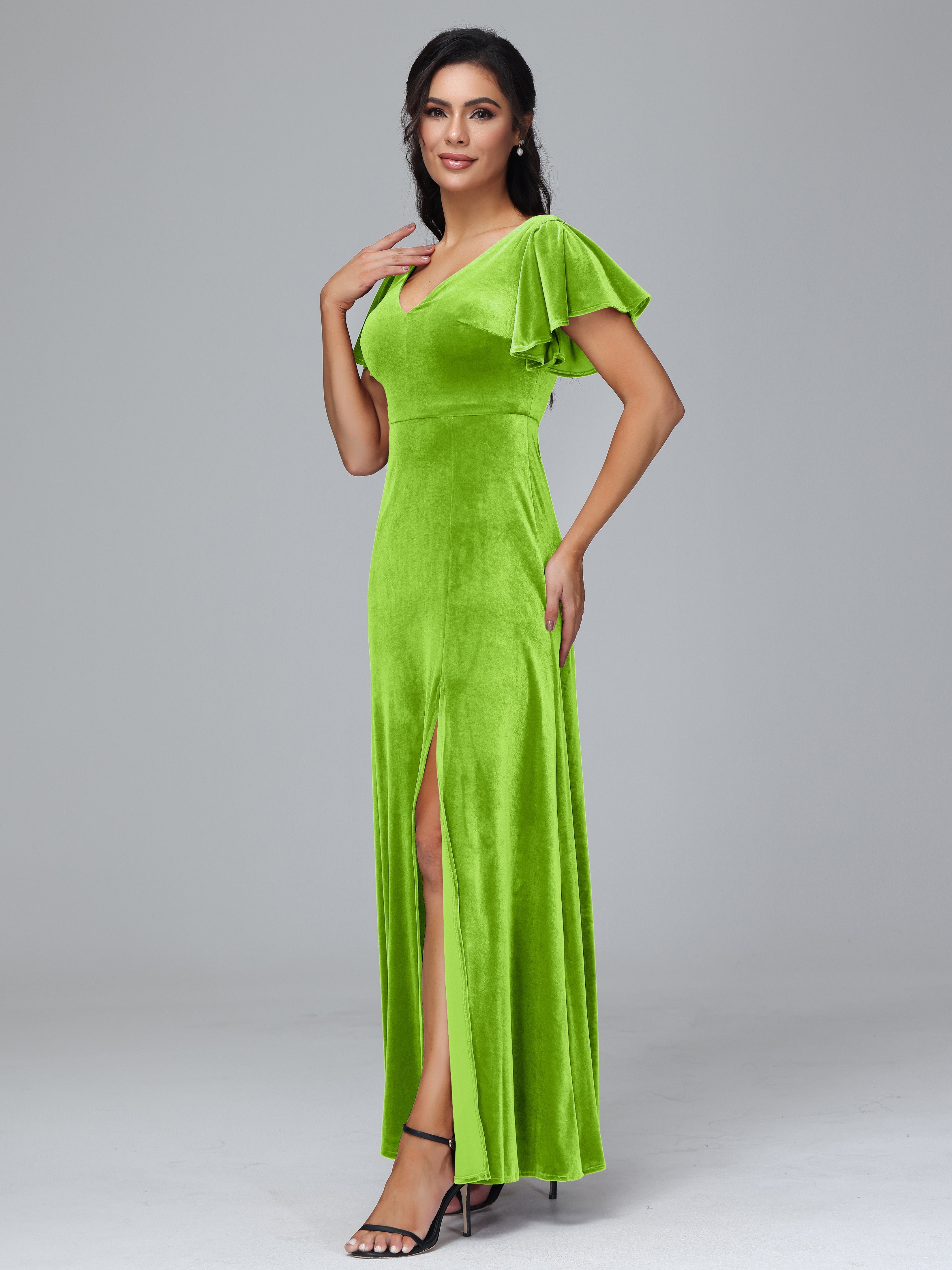 Short Sleeves Velvet Mother of the  Groom Dress With Slit