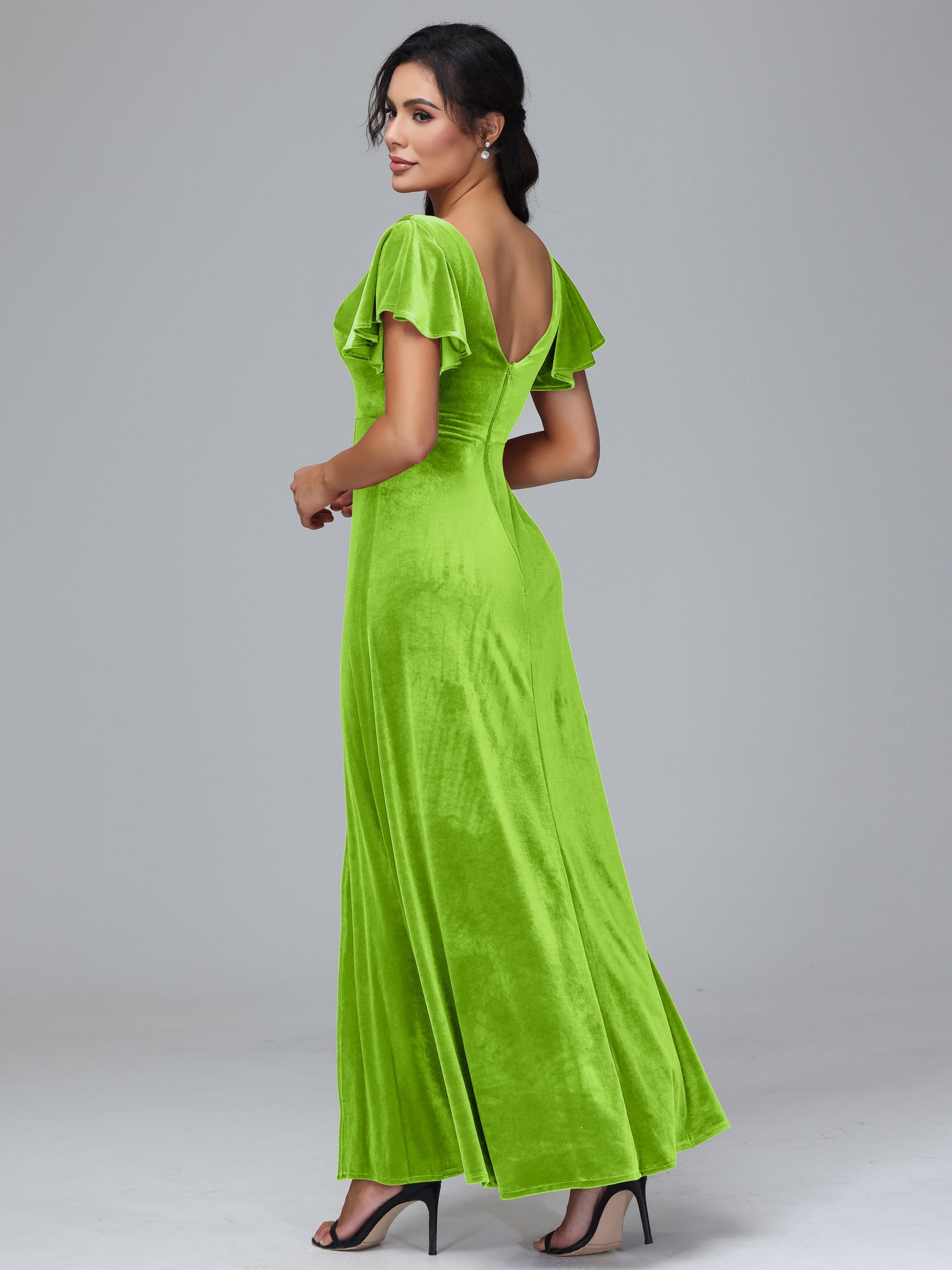 Short Sleeves Plus Size Velvet Bridesmaid Dress With Slit