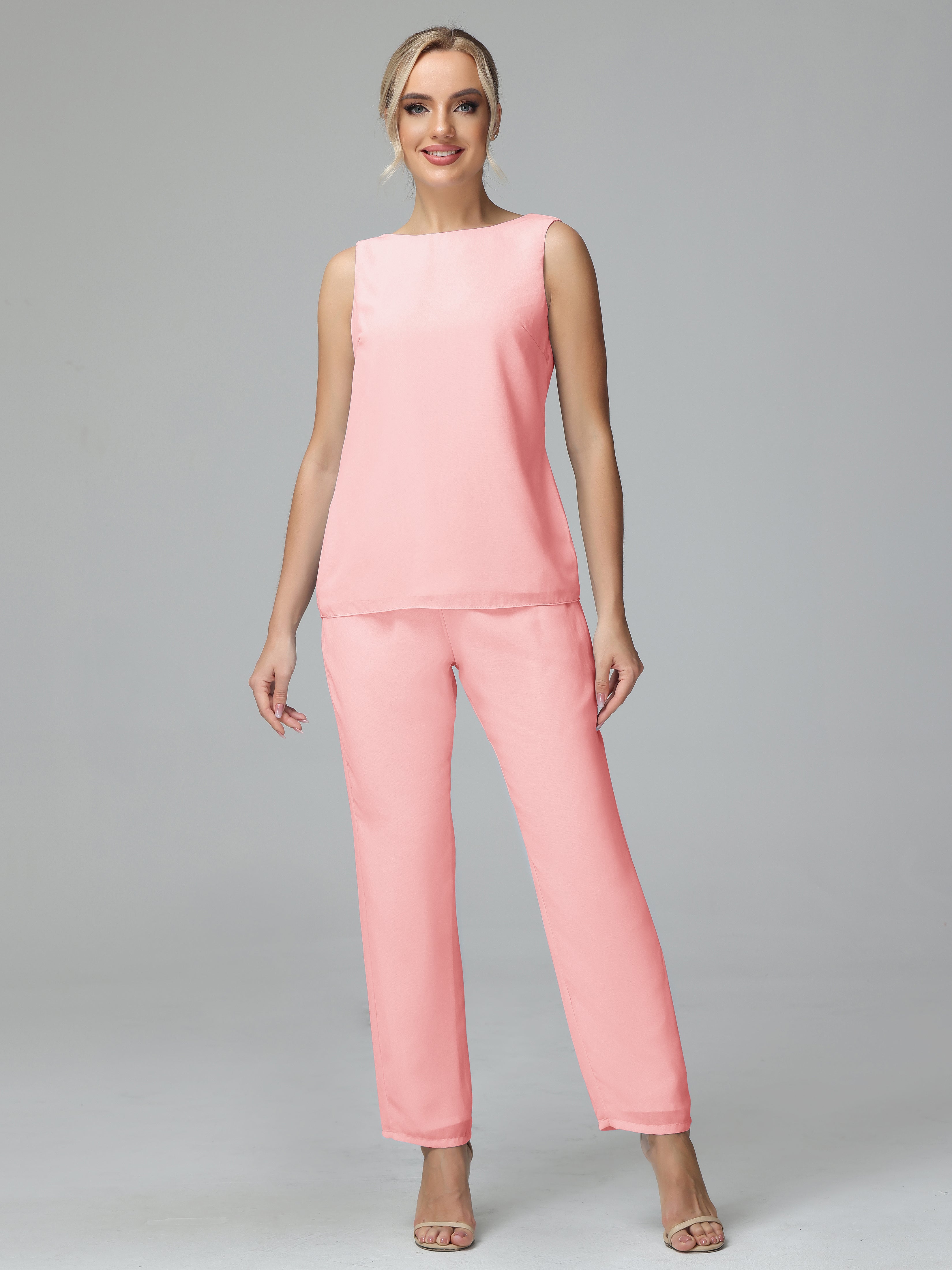 Simple 3 Pieces Chiffon Mother Of The Bride Dress Pants Suits