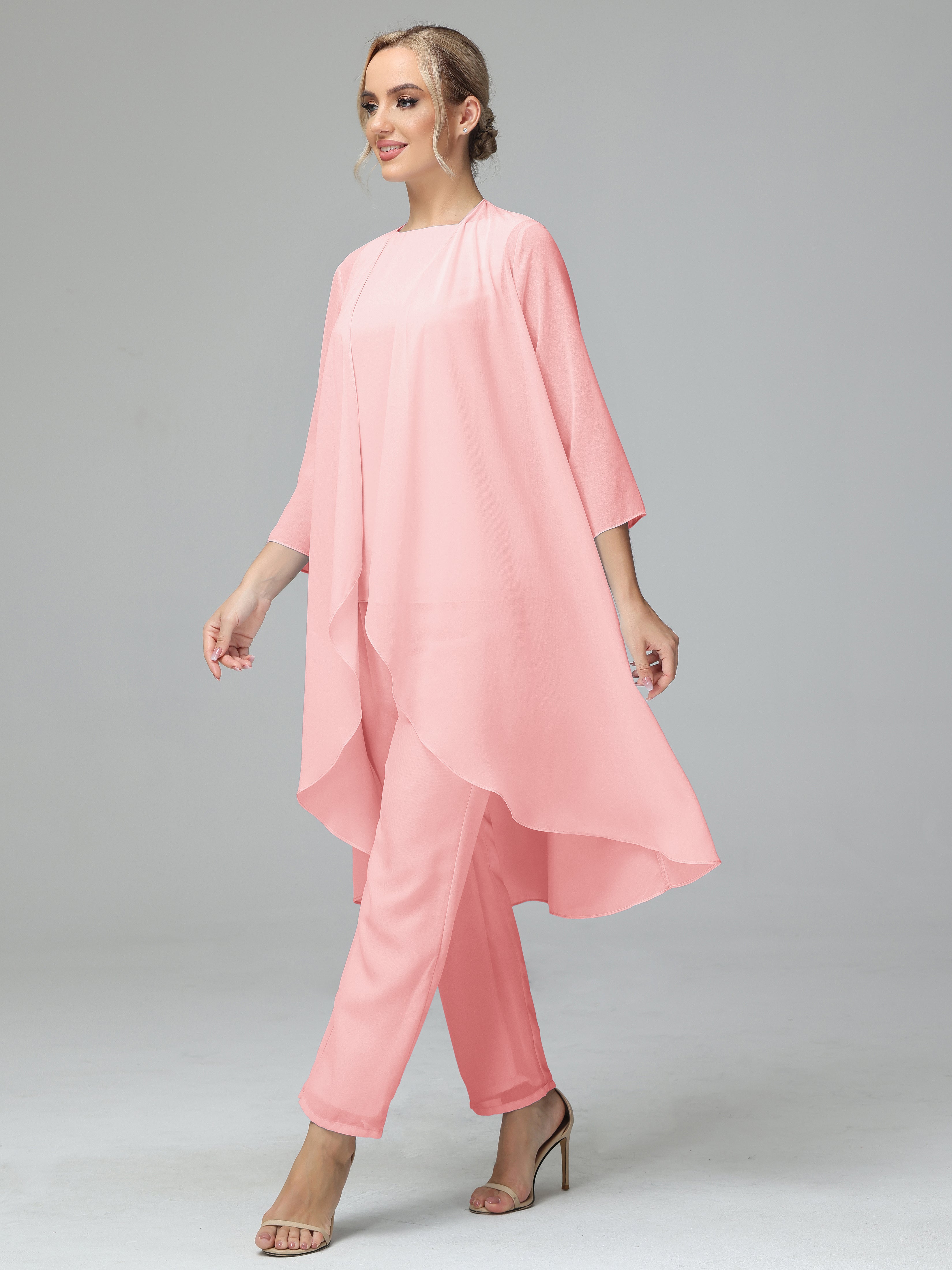 Simple 3 Pieces Chiffon Mother Of The Bride Dress Pants Suits