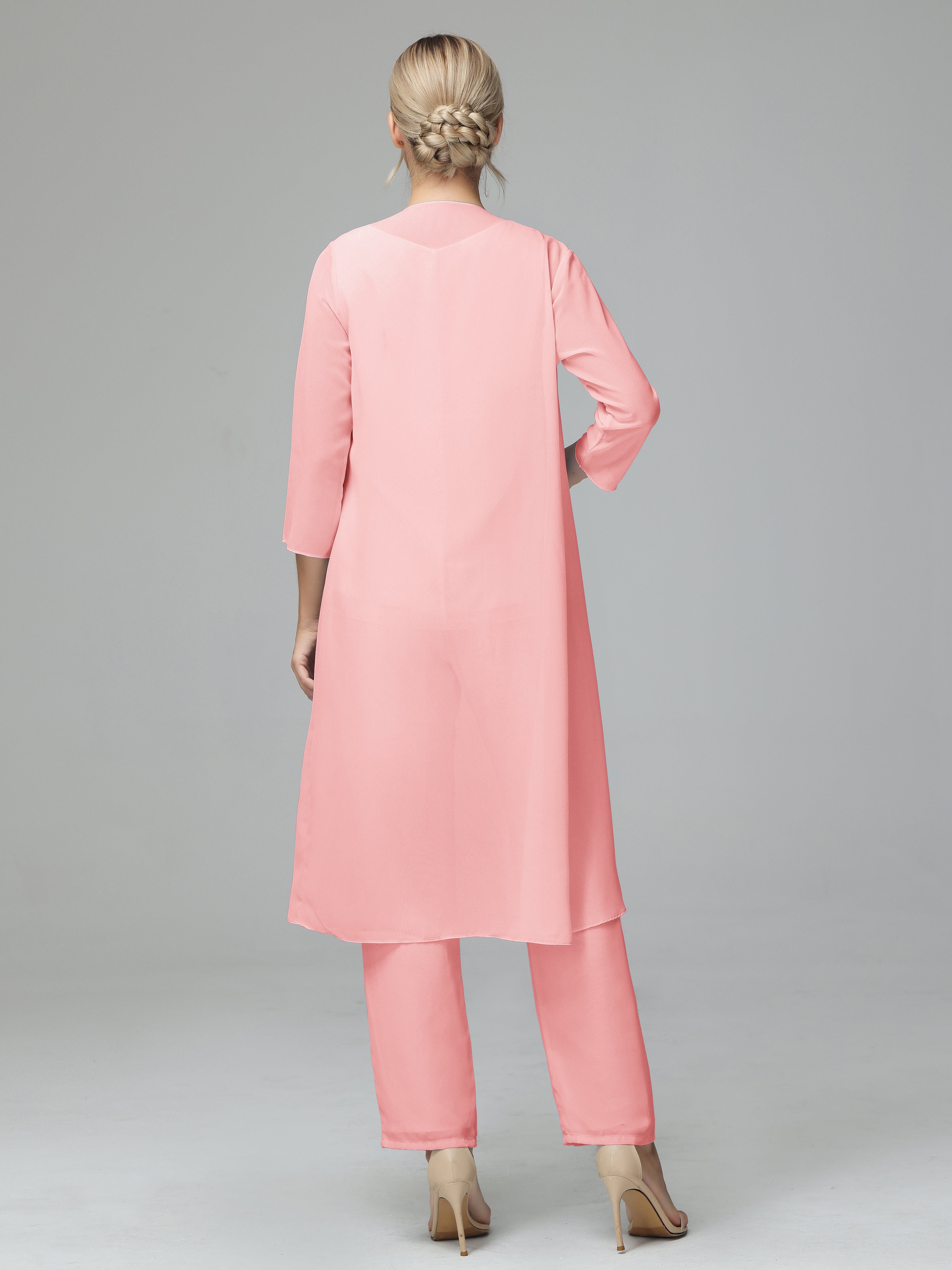 Simple 3 Pieces Chiffon Mother Of The Bride Dress Pants Suits