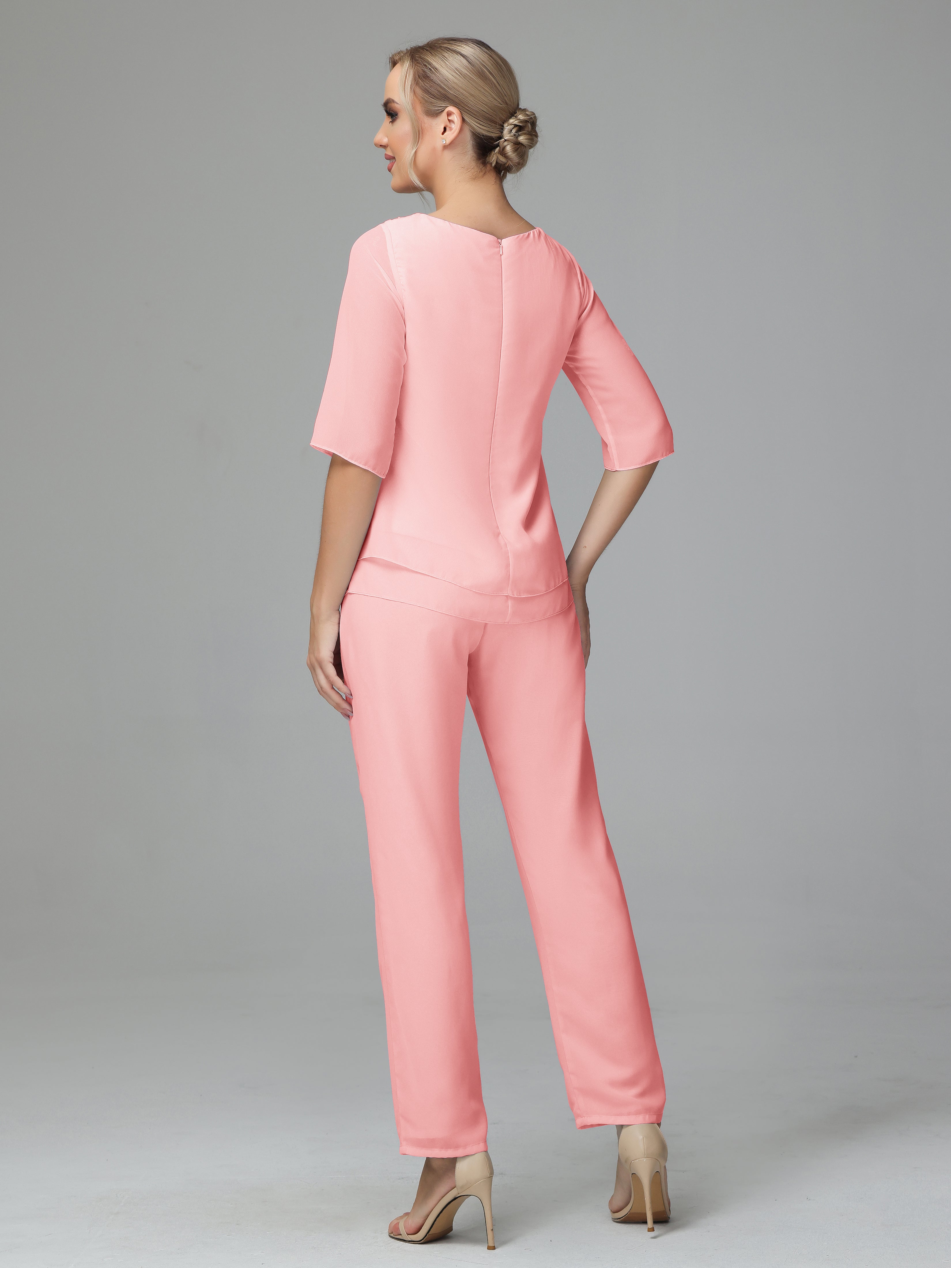Simple Chiffon Half Sleeves Mother Of The Bride Dress Pants Suits