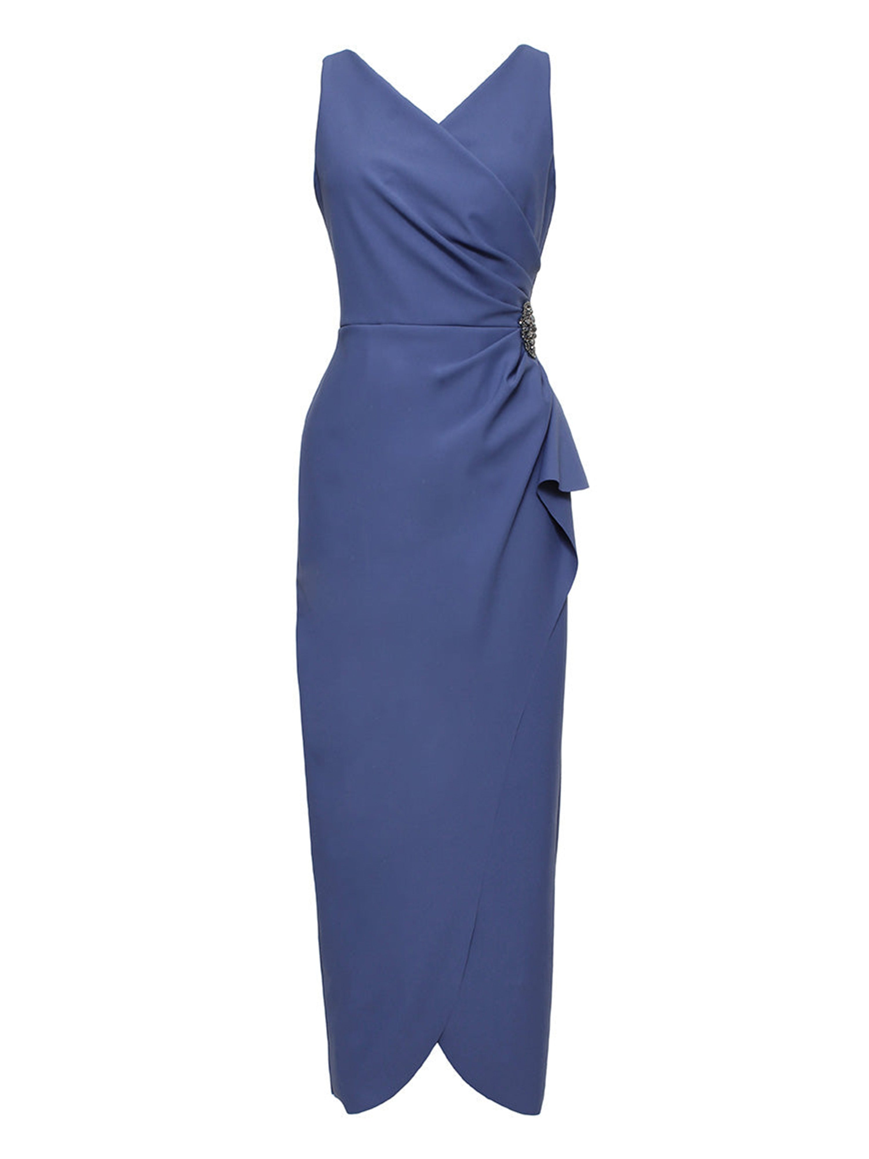 Slate Blue Sheath/Column Sleeveless V Neck Long Mother Of The Bride Dress Slate Blue Sheath/Column Sleeveless V Neck Long Mother Of The Bride Dress