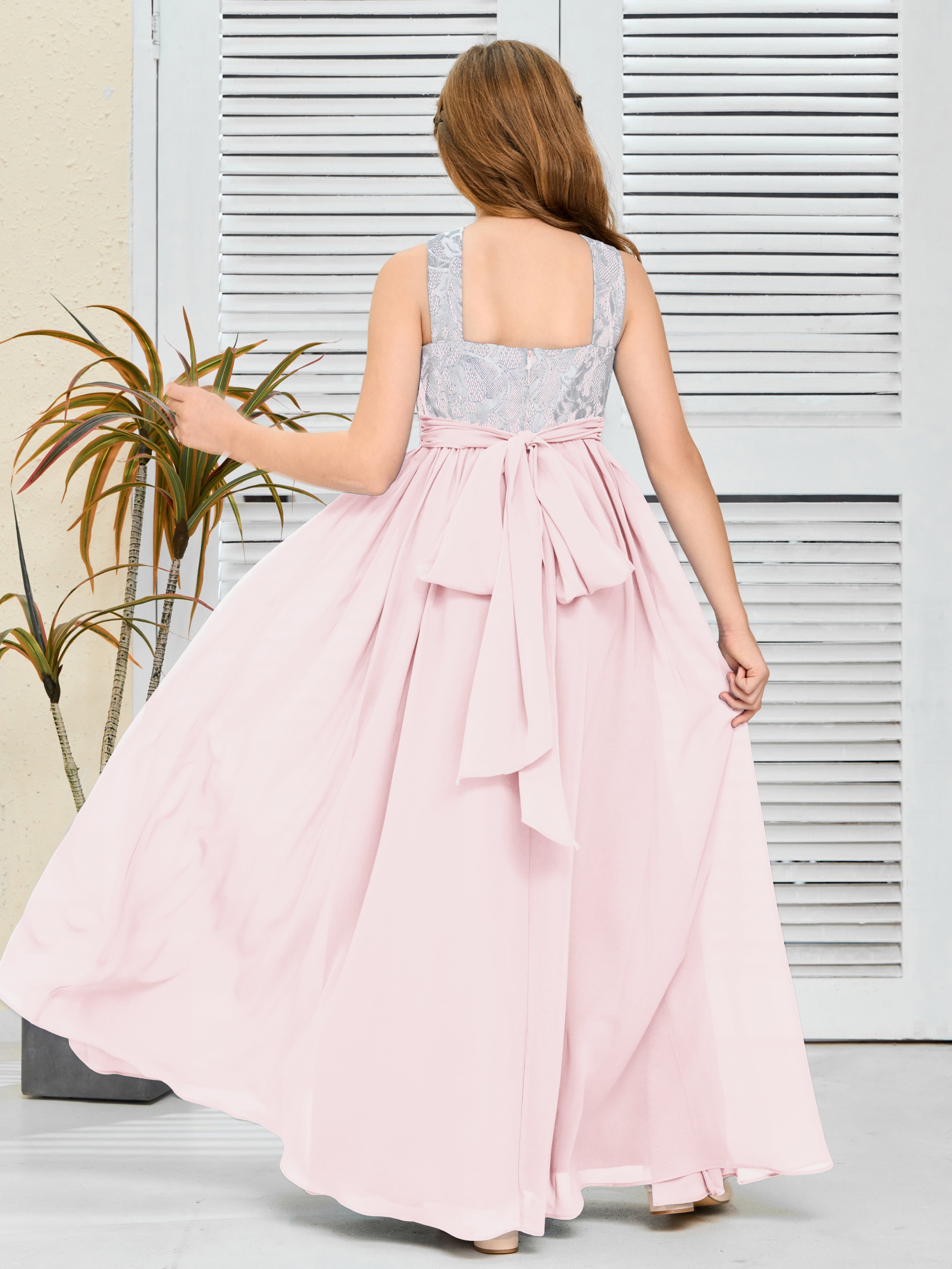 Sleeveless A Line Chiffon Lace Junior Bridesmaid Dress