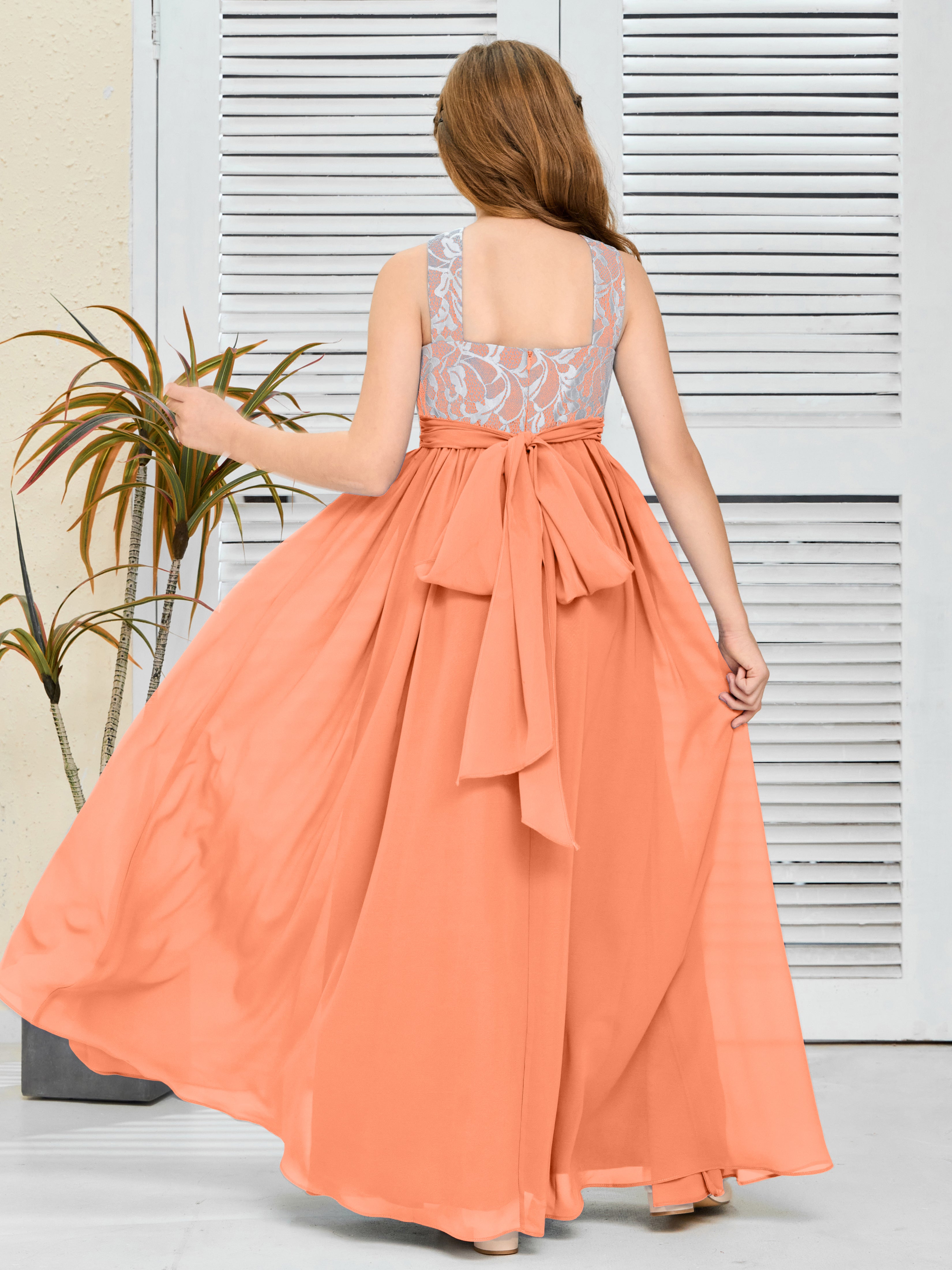 Sleeveless A Line Chiffon Lace Junior Bridesmaid Dress