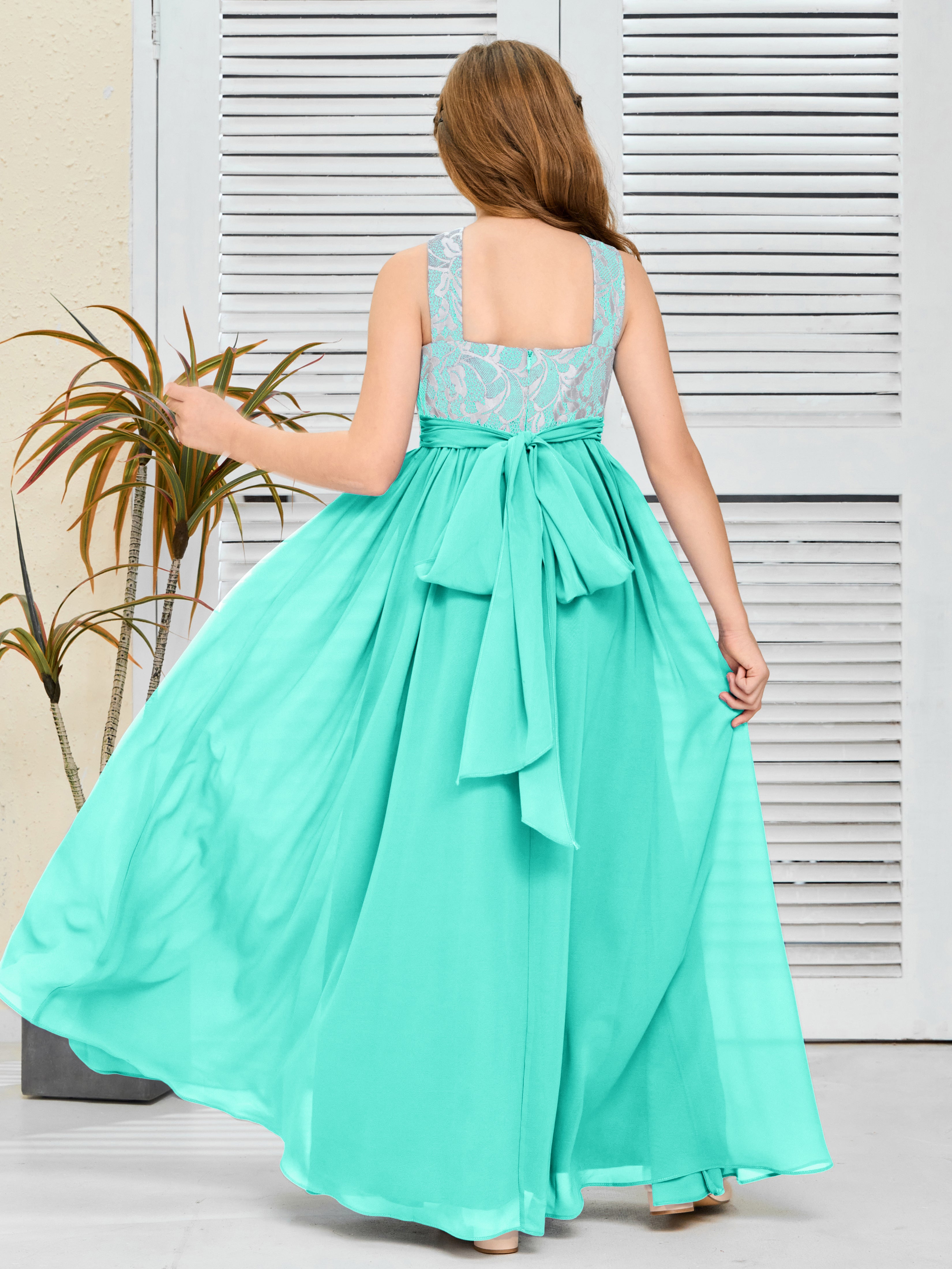 Sleeveless A Line Chiffon Lace Junior Bridesmaid Dress