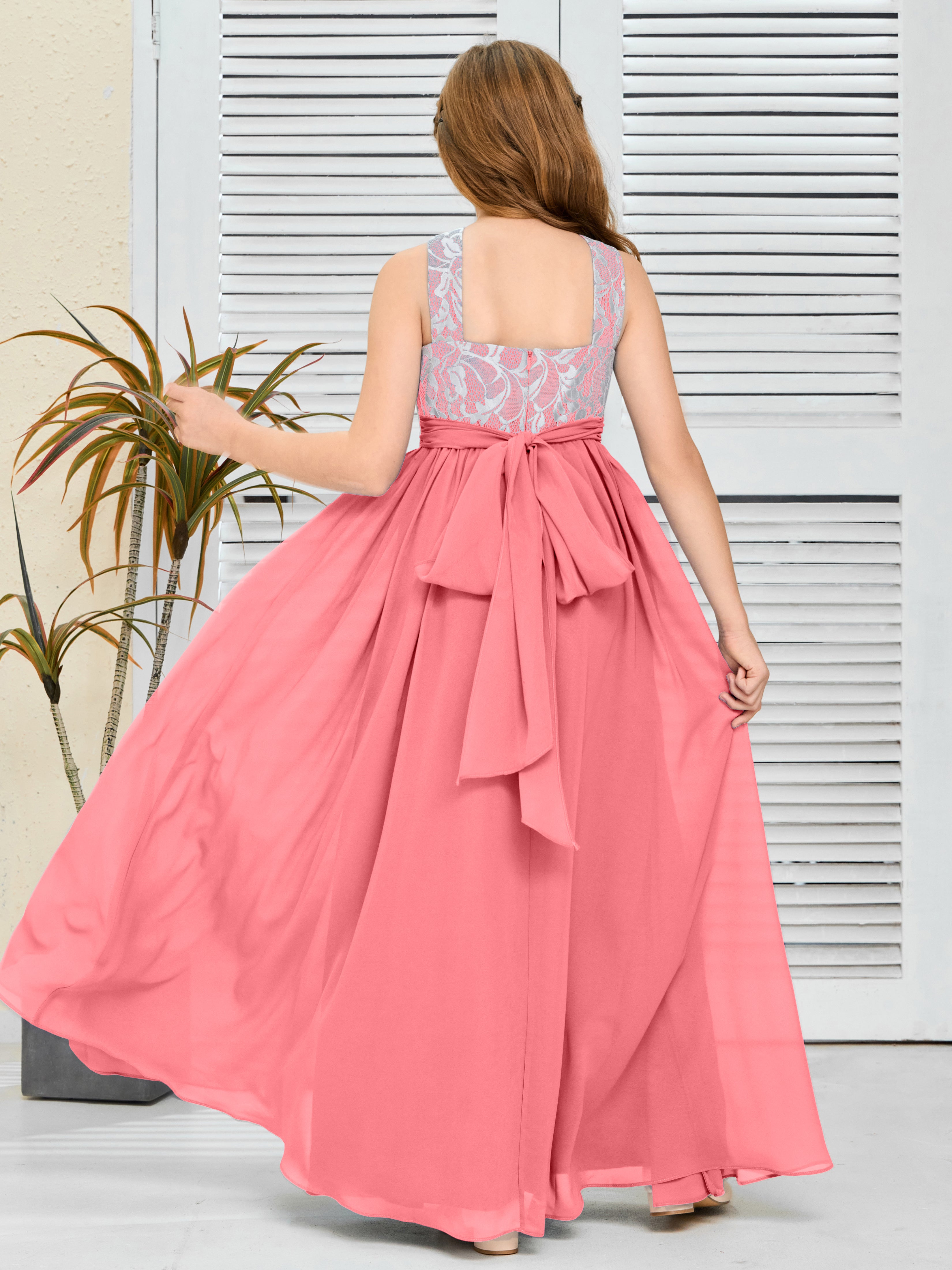 Sleeveless A Line Chiffon Lace Junior Bridesmaid Dress