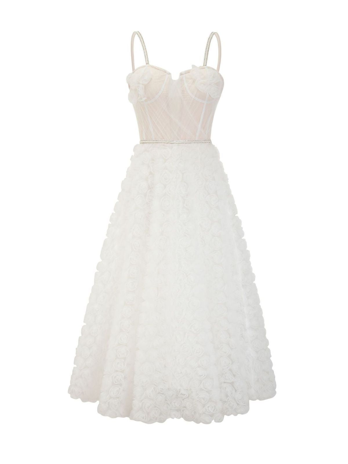 White Spaghetti Straps Sweetheart with 3D Flowers Embroidery Formal Dress, White / M White Spaghetti Straps Sweetheart with 3D Flowers Embroidery Formal Dress, White / M