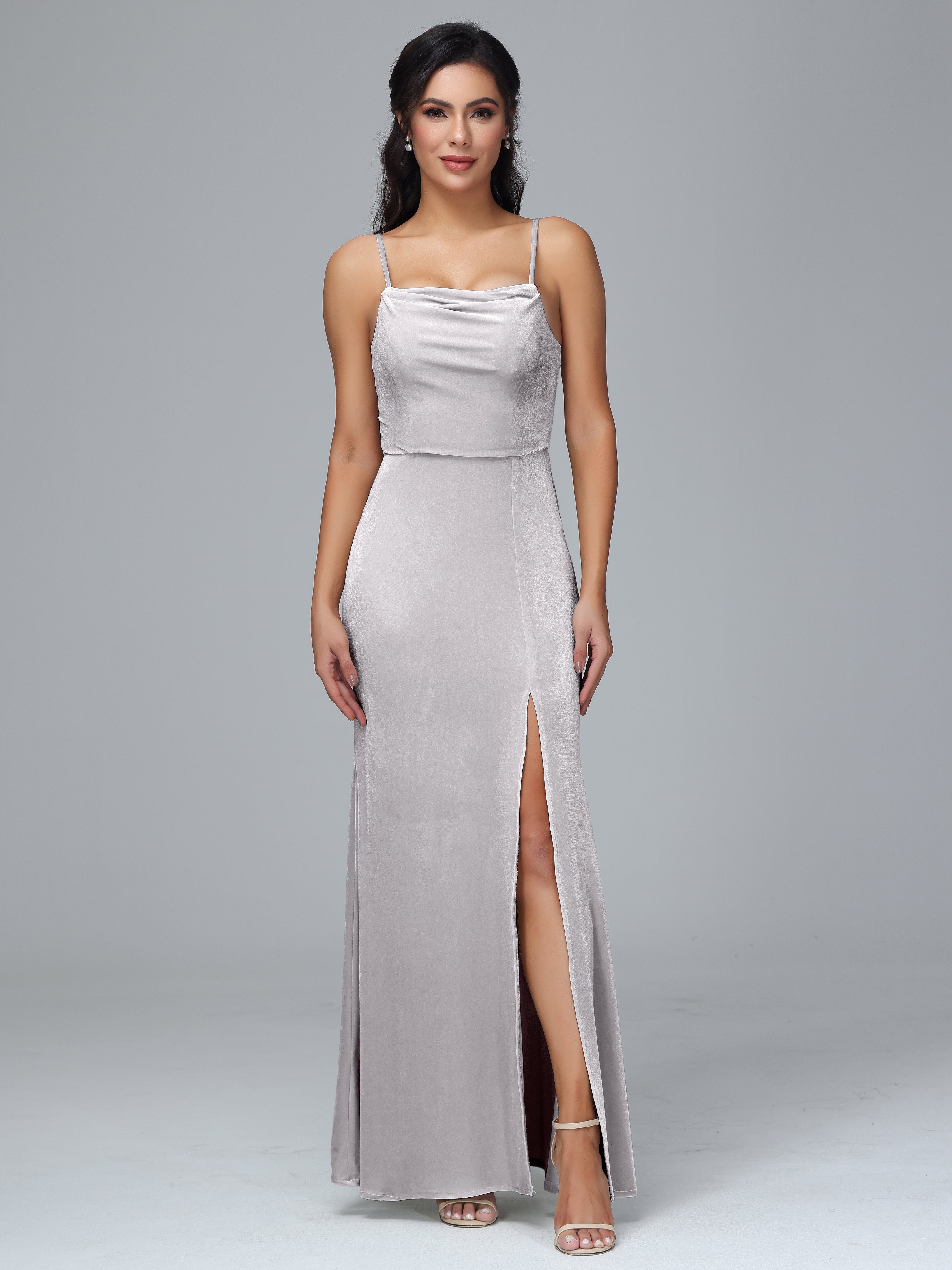 silver velvet bridesmaid dresses KissProm