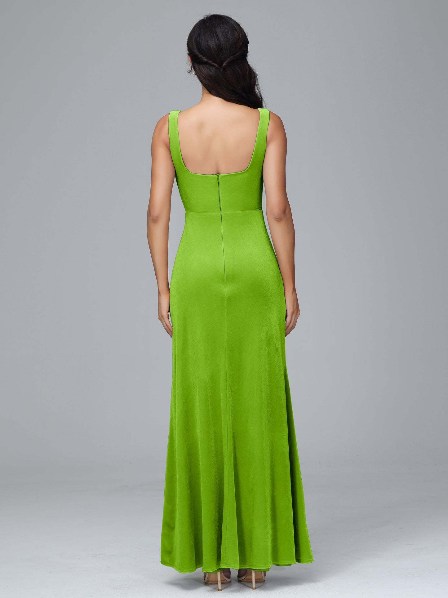 Square Neck Plus Size Velvet Bridesmaid Dress With Slit