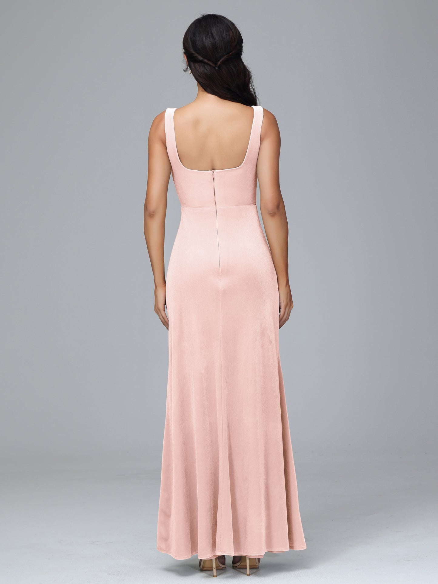 Square Neck Plus Size Velvet Bridesmaid Dress With Slit